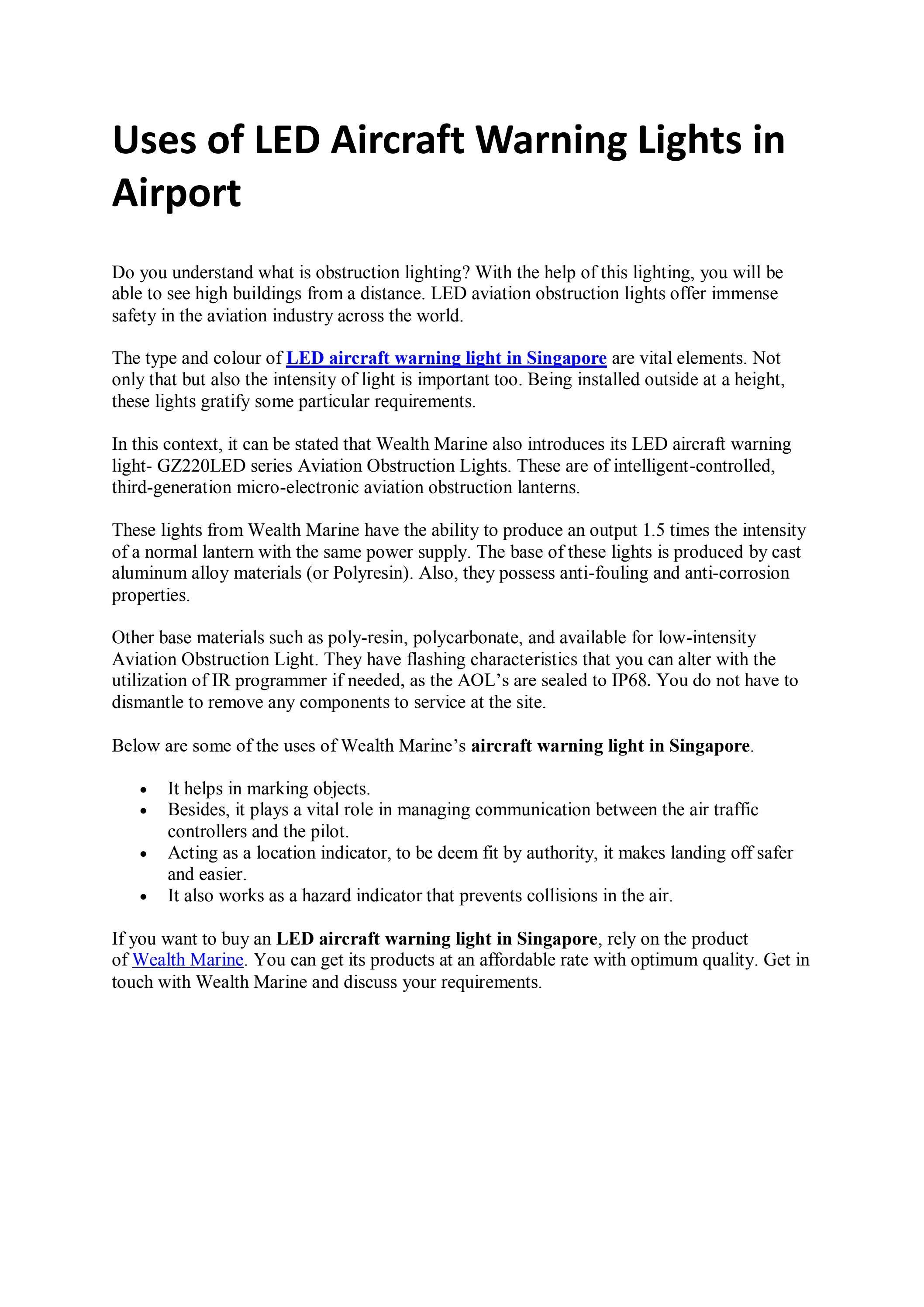 Uses of LED Aircraft Warning Lights in Airport by Wealth Marine Issuu