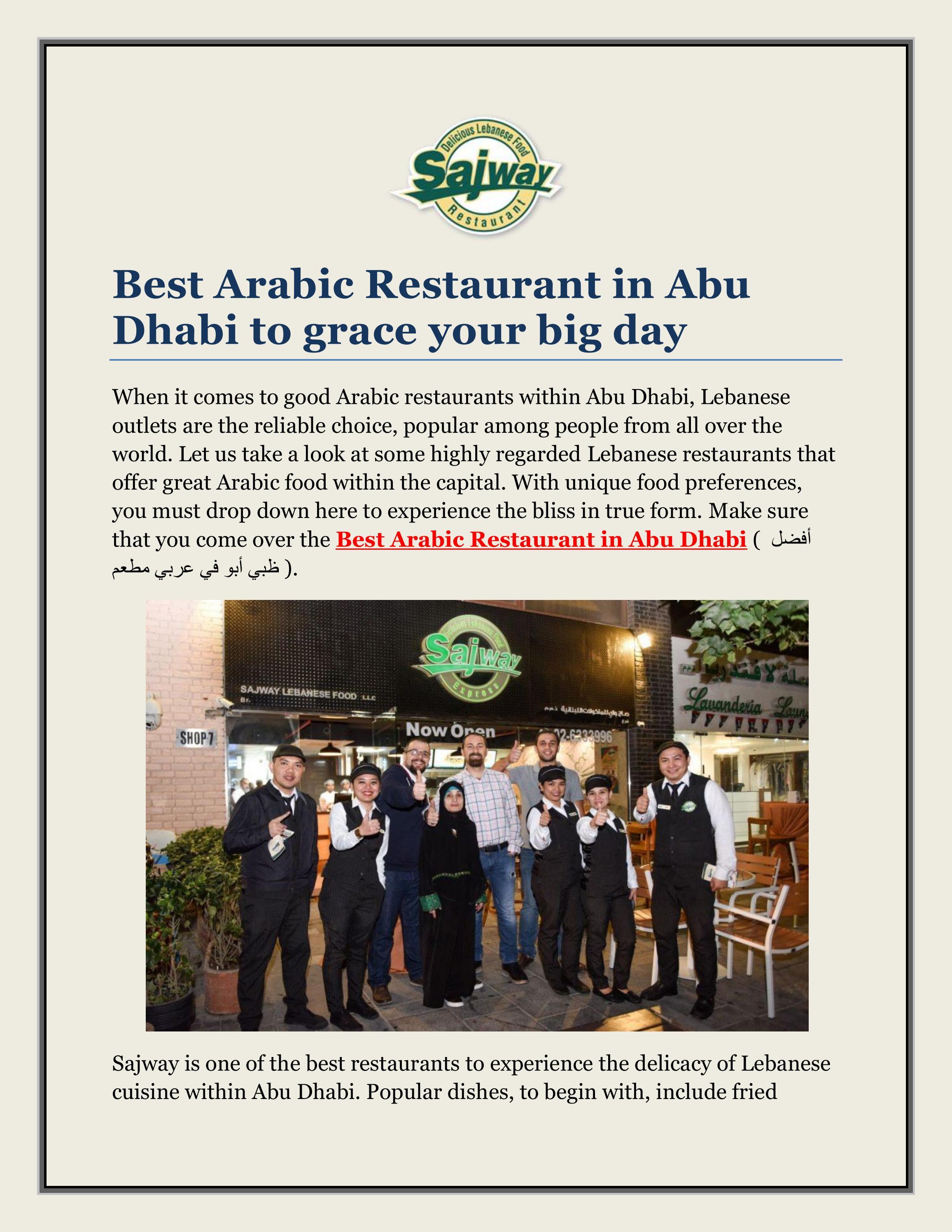 Best Arabic Restaurant in Abu Dhabi to grace your big day by Sajway
