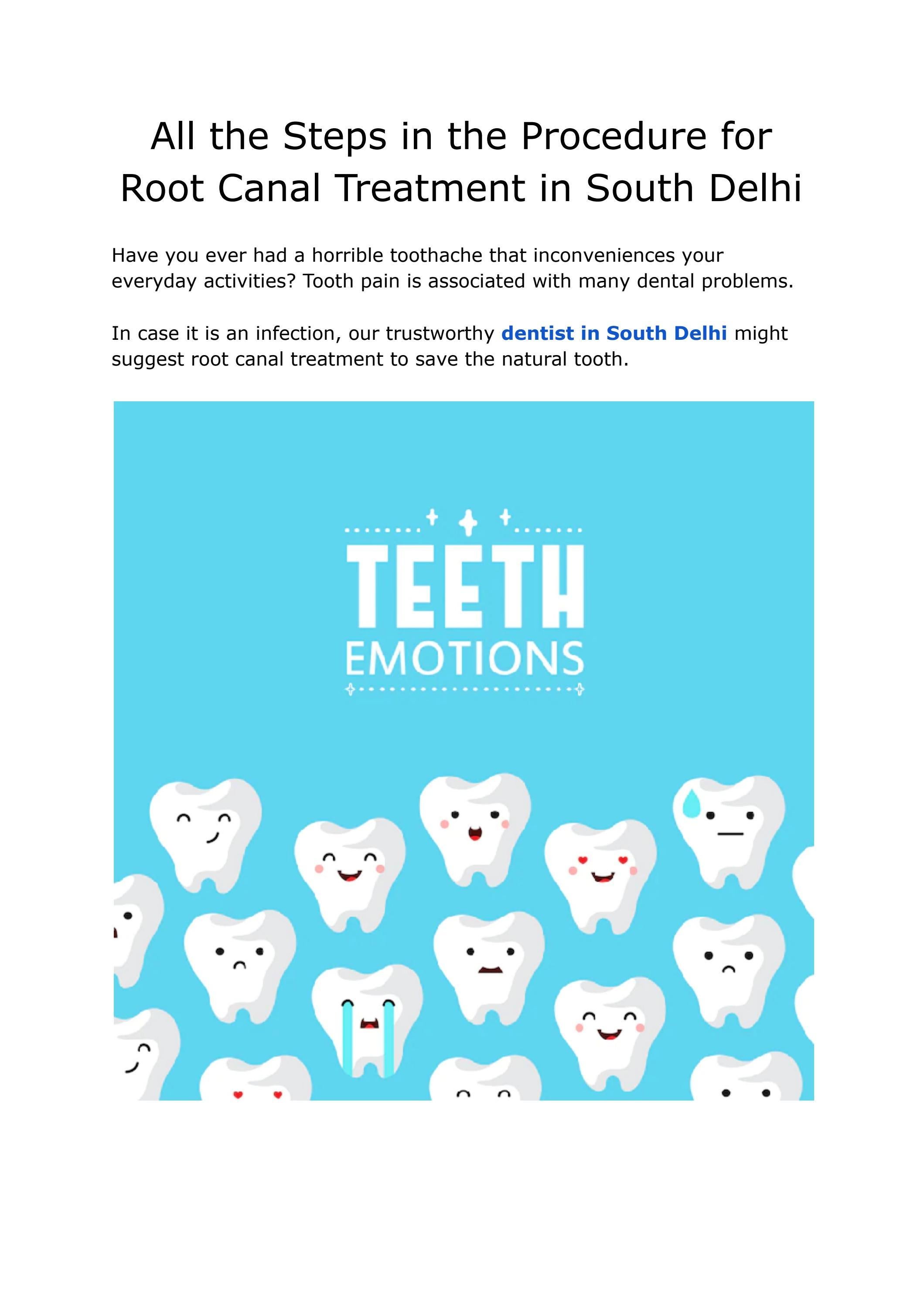 All the Steps in the Procedure for Root Canal Treatment in South Delhi