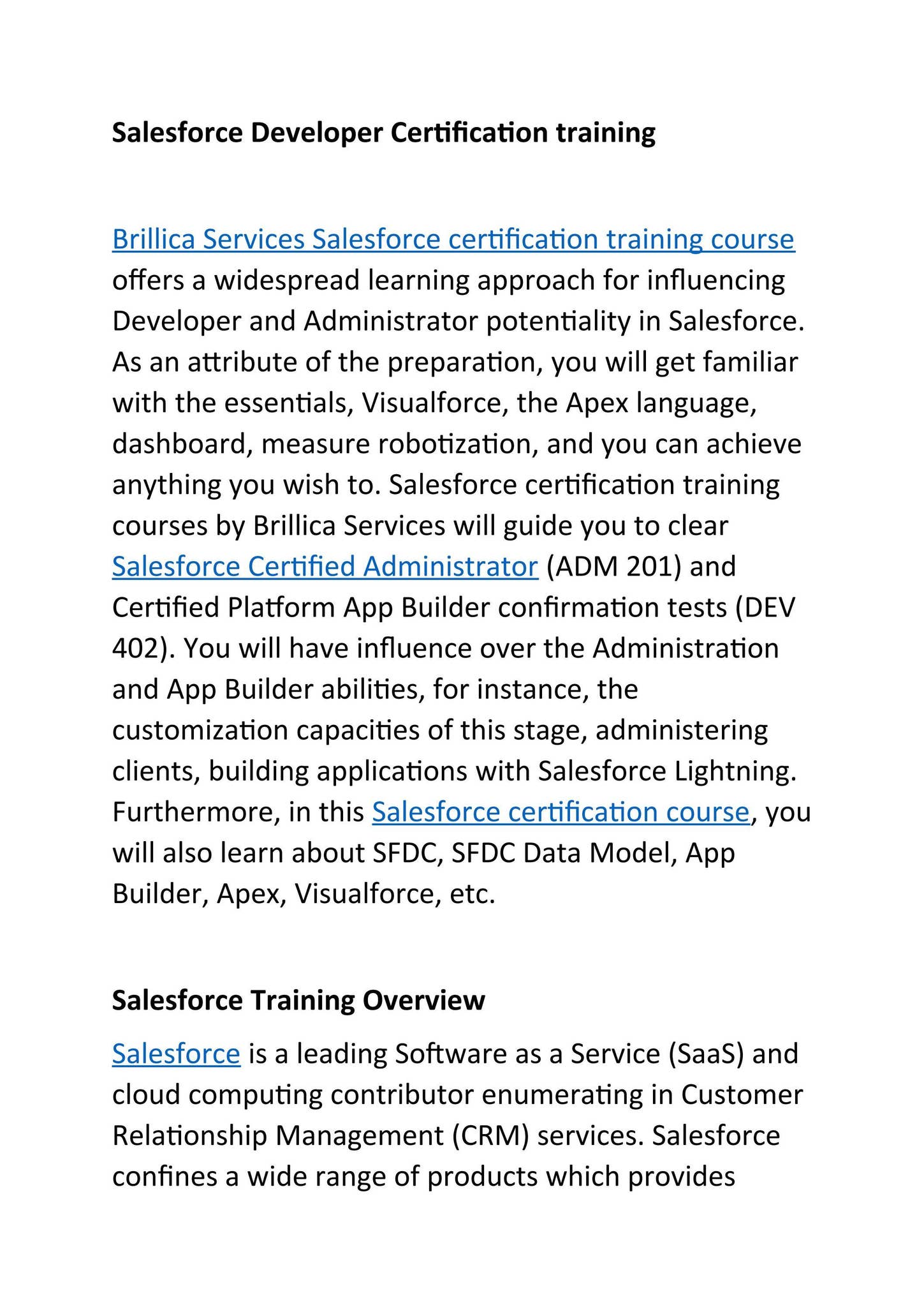 The best Salesforce Developer Certification Training by brillica ...