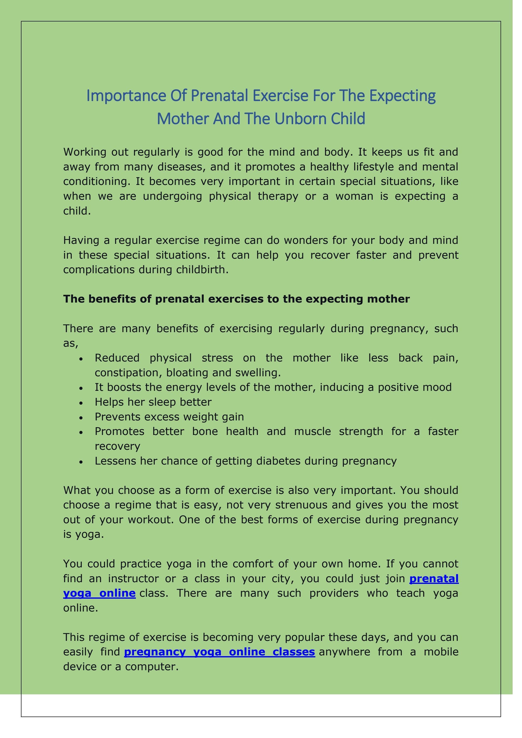 Importance Of Prenatal Exercise For The Expecting Mother And The Unborn Child By 