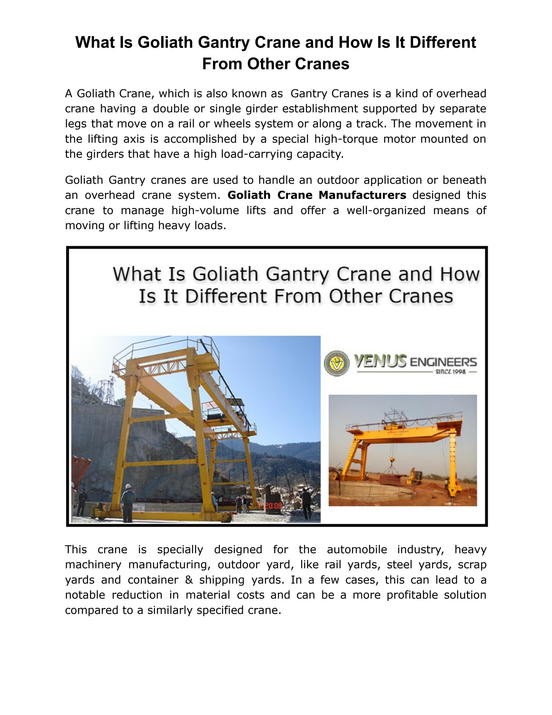 What Is Goliath Gantry Crane and How Is It Different From Other Cranes