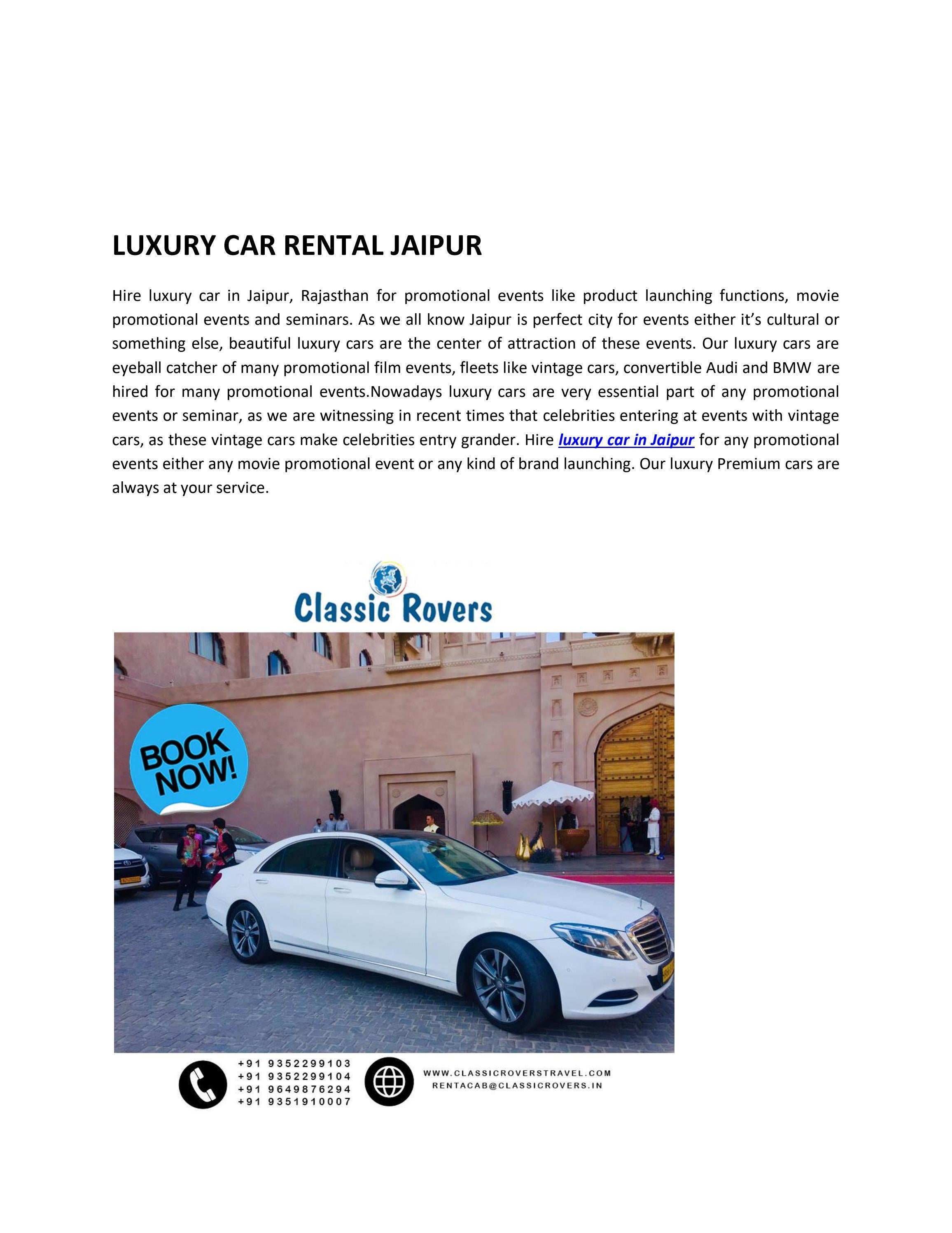 LUXURY CAR RENTAL JAIPUR by Classic Rovers Travel Issuu