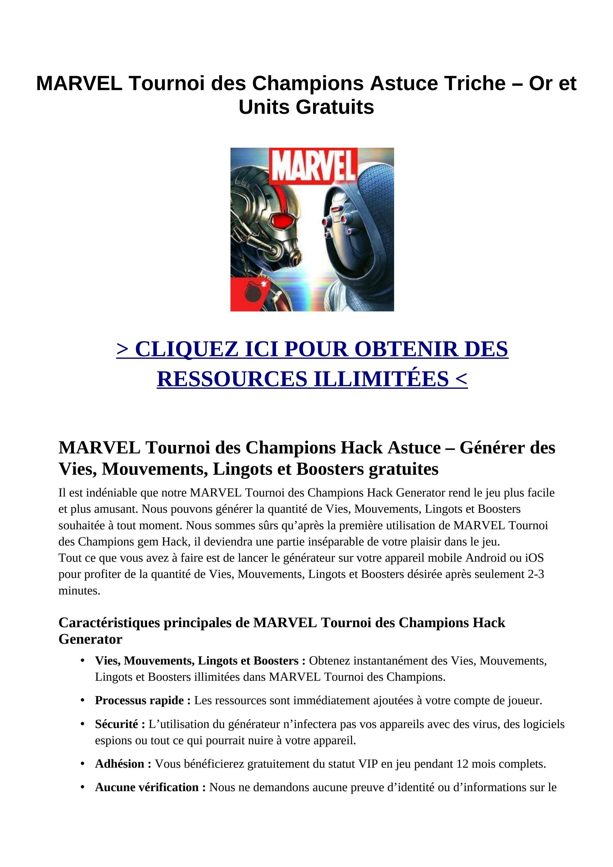 MARVEL Tournoi des Champions Astuce Triche Or et Units Gratuits by marveltournoi1fr Issuu