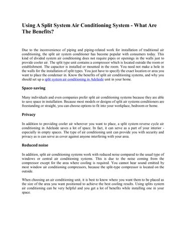 Using A Split System Air Conditioning System What Are The Benefits