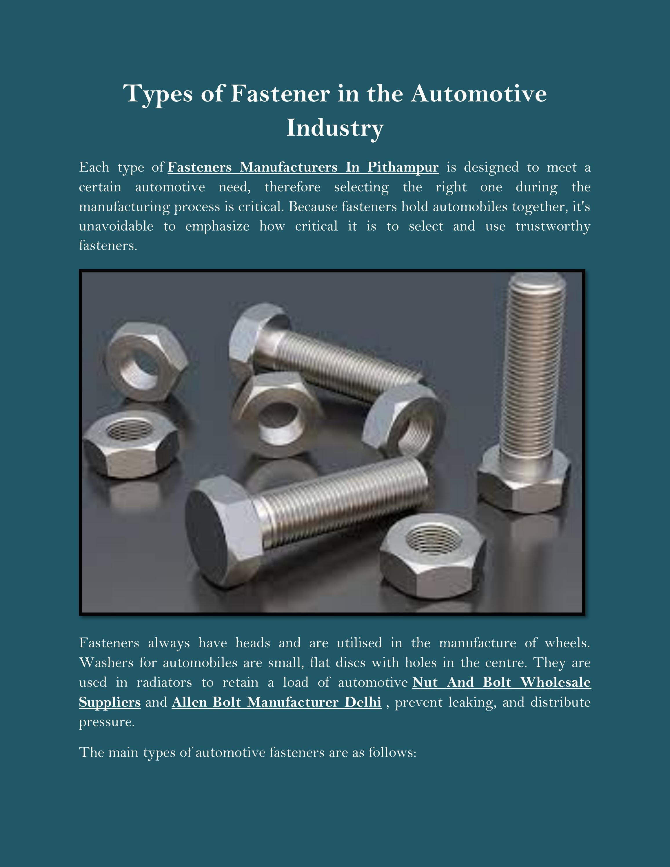 Types of Fastener in the Automotive Industry by fastenerworldofficial