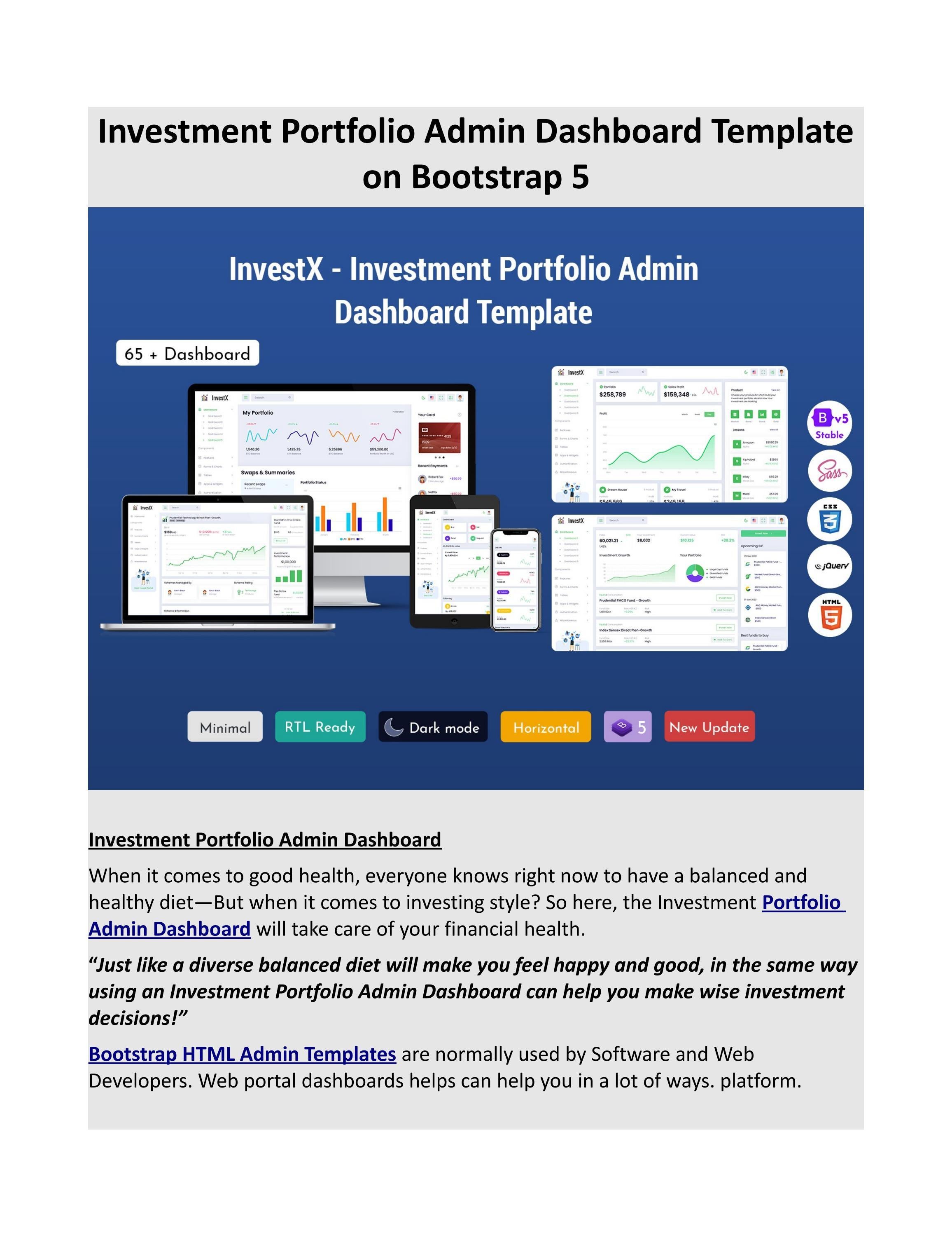Investment Portfolio Admin Dashboard Template on Bootstrap 5 by ...