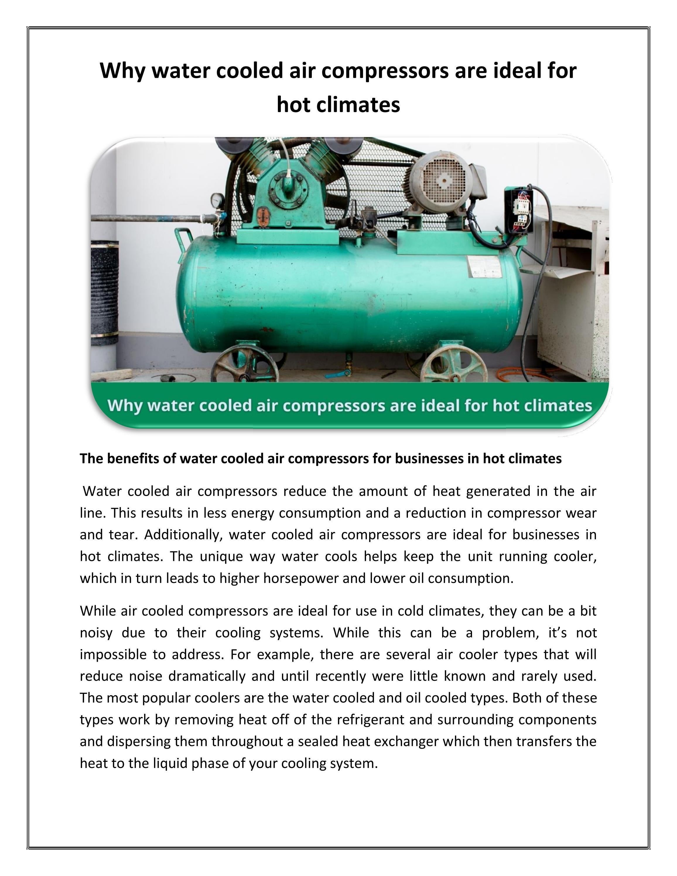 Why water cooled air compressors are ideal for hot climates by Parth Compressor Issuu