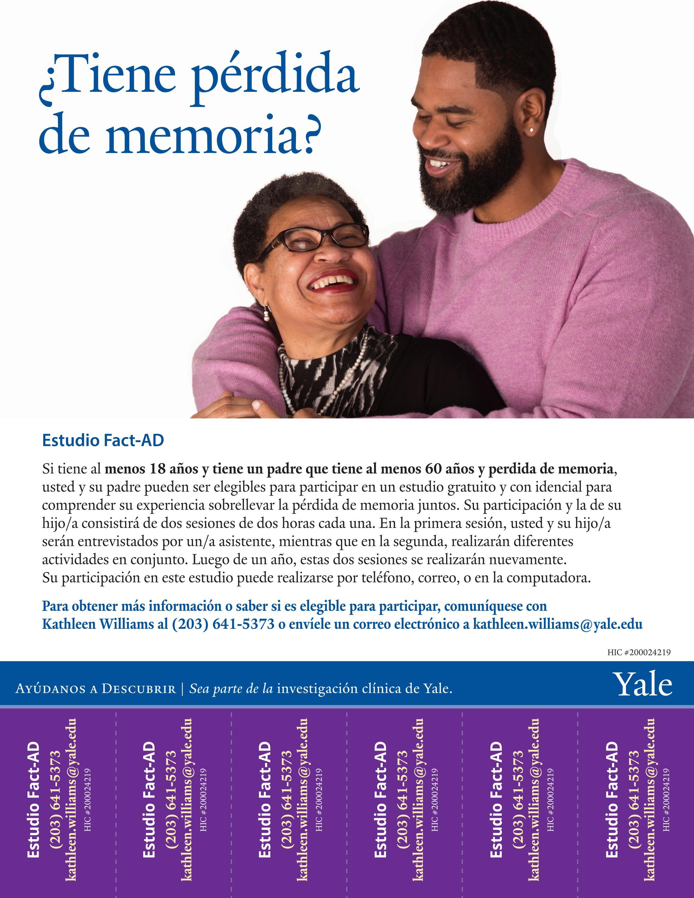 Flyer for Elder Study with Tabs Spanish by Yale School of Medicine