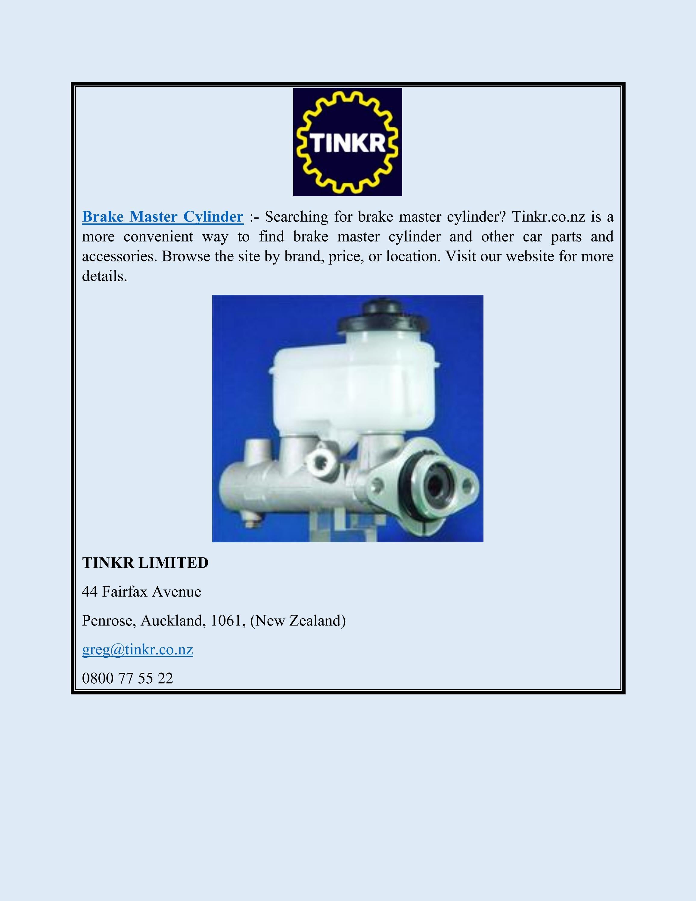 Brake Master Cylinder Tinkr.co.nz by TINKR LIMITED Issuu