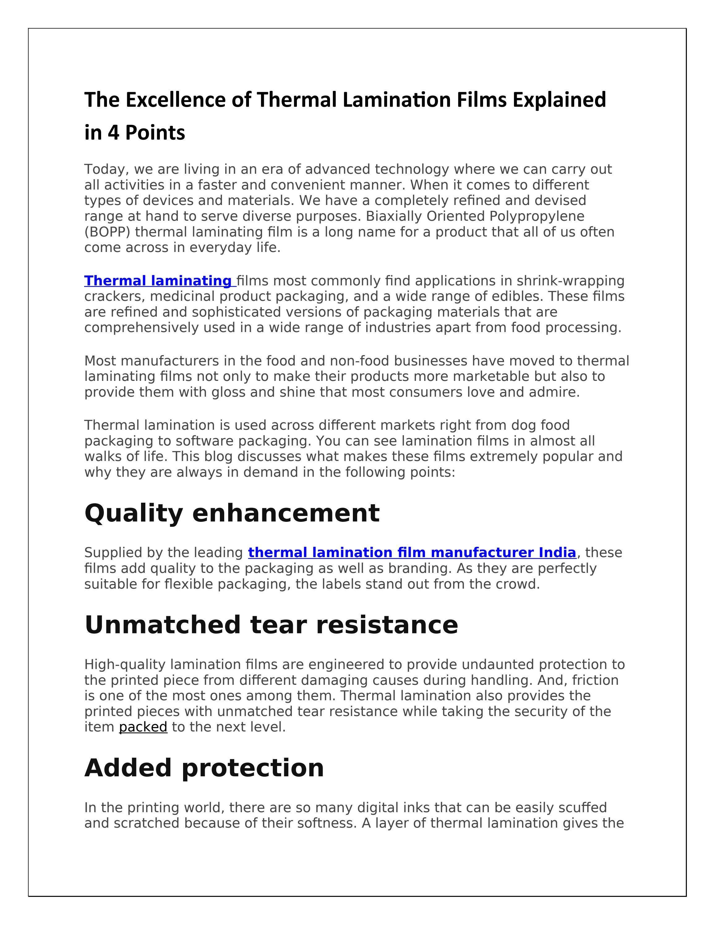 The Excellence of Thermal Lamination Films Explained in 4 Points by Jindal Poly Films Issuu