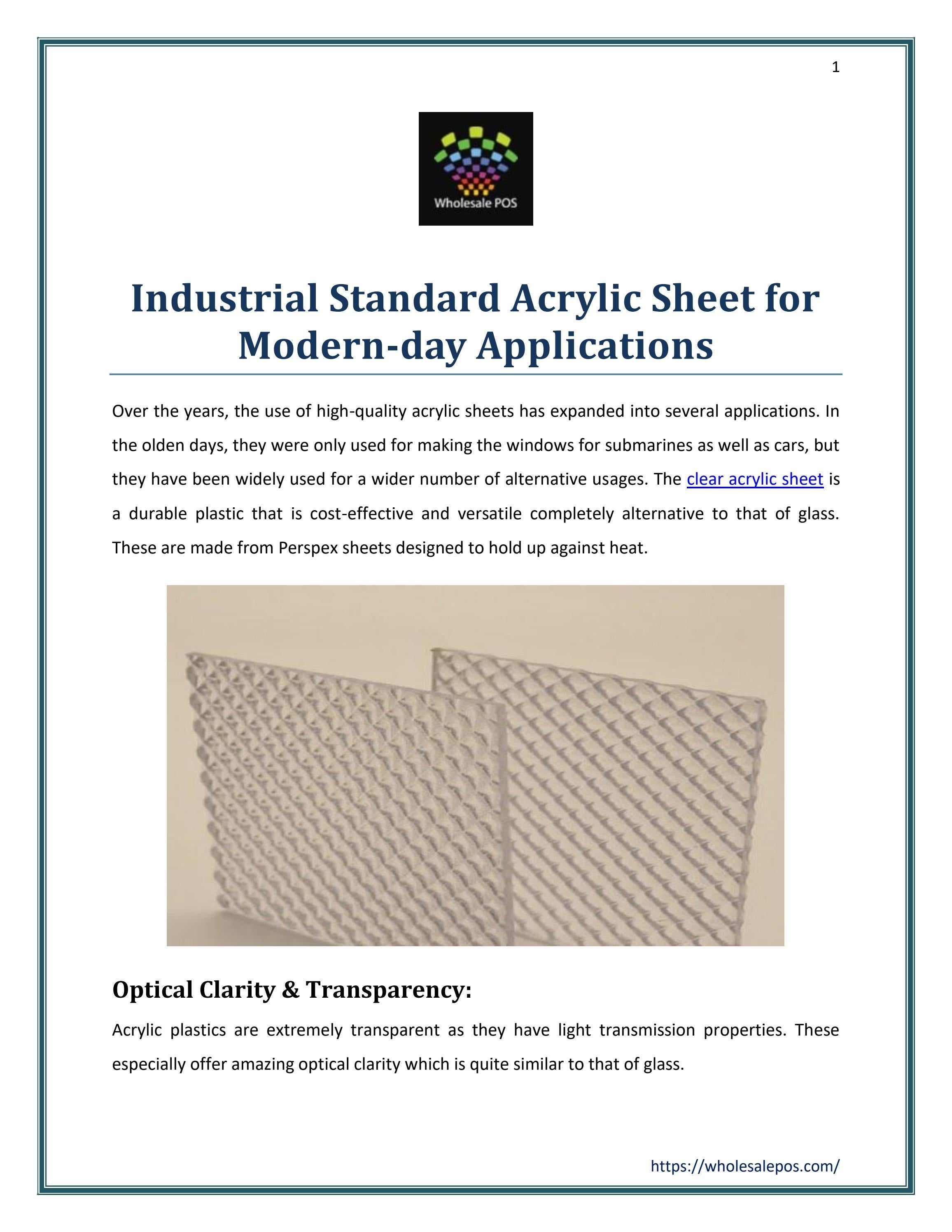 Industrial Standard Acrylic Sheet for Modernday Applications by