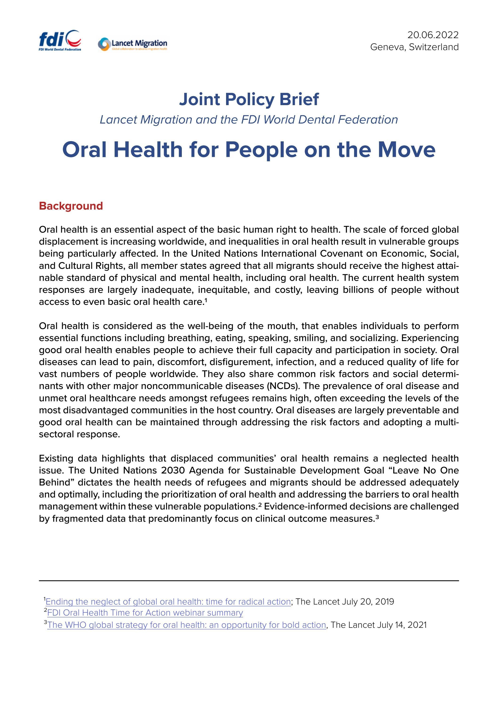 Oral Health for People on the Move by FDIWorldDentalFederation Issuu