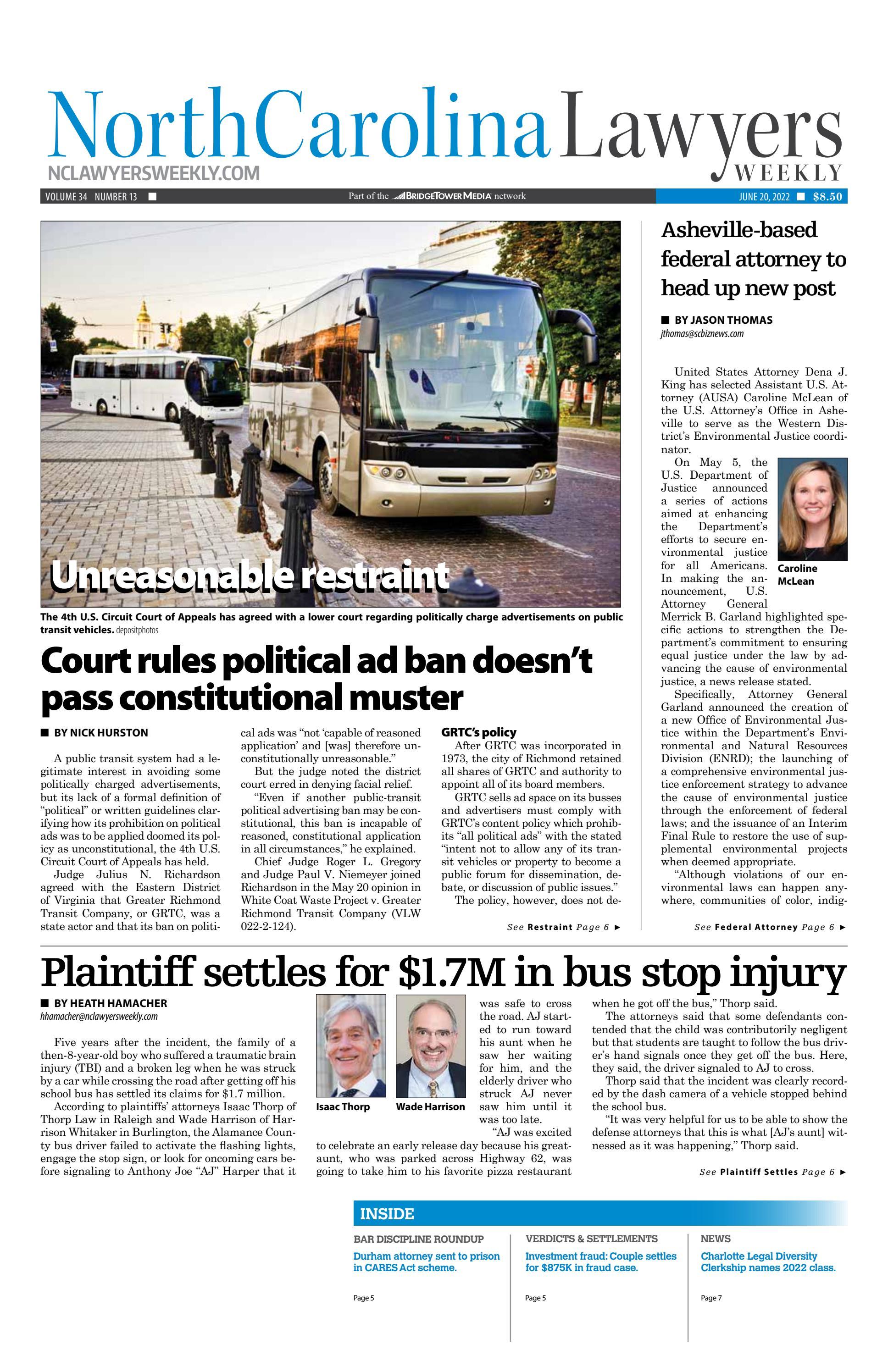 North Carolina Lawyers Weekly June 20, 2022 by SC Biz News Issuu