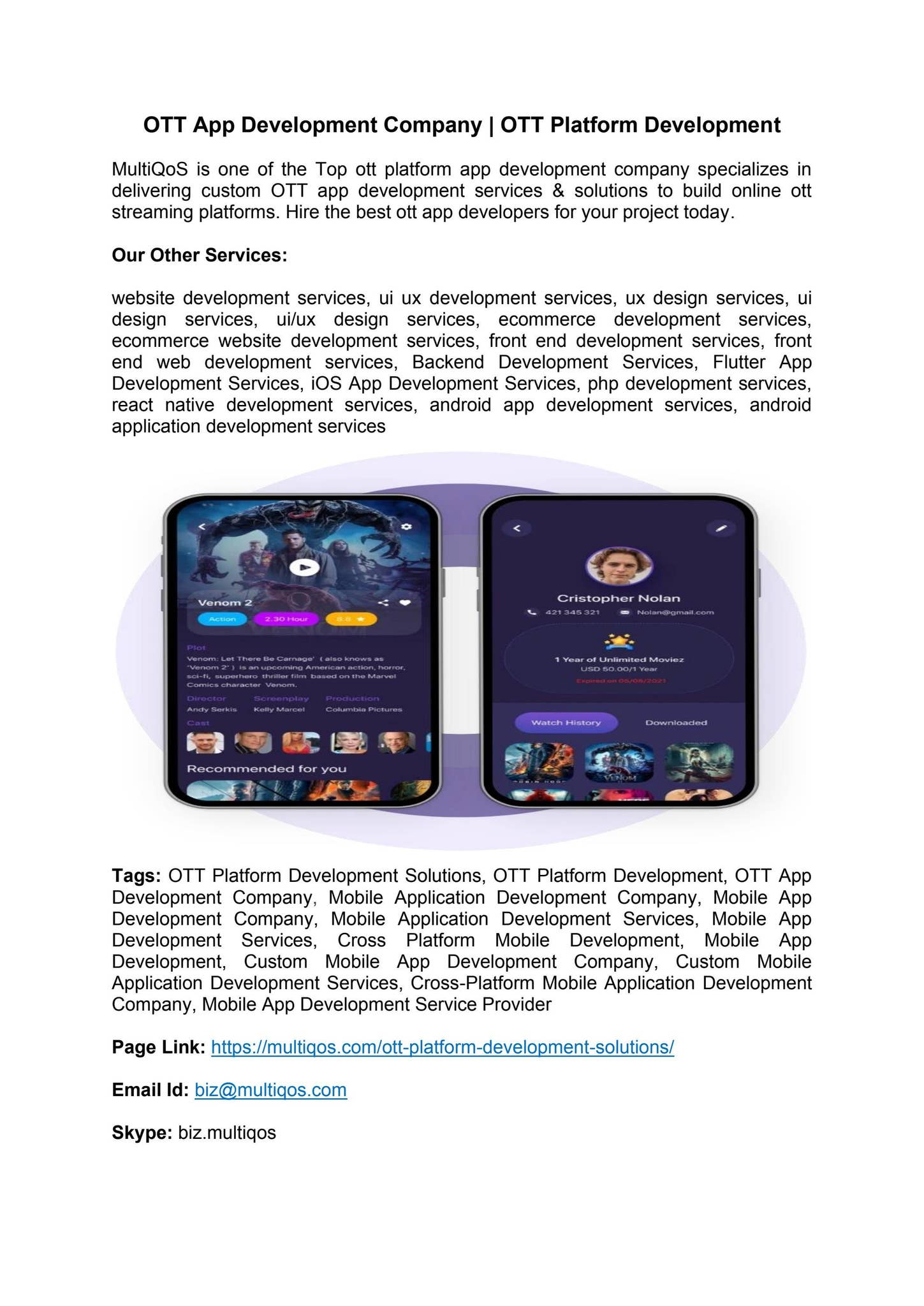 OTT App Development Company | OTT Platform Development by MultiQoS Tech ...
