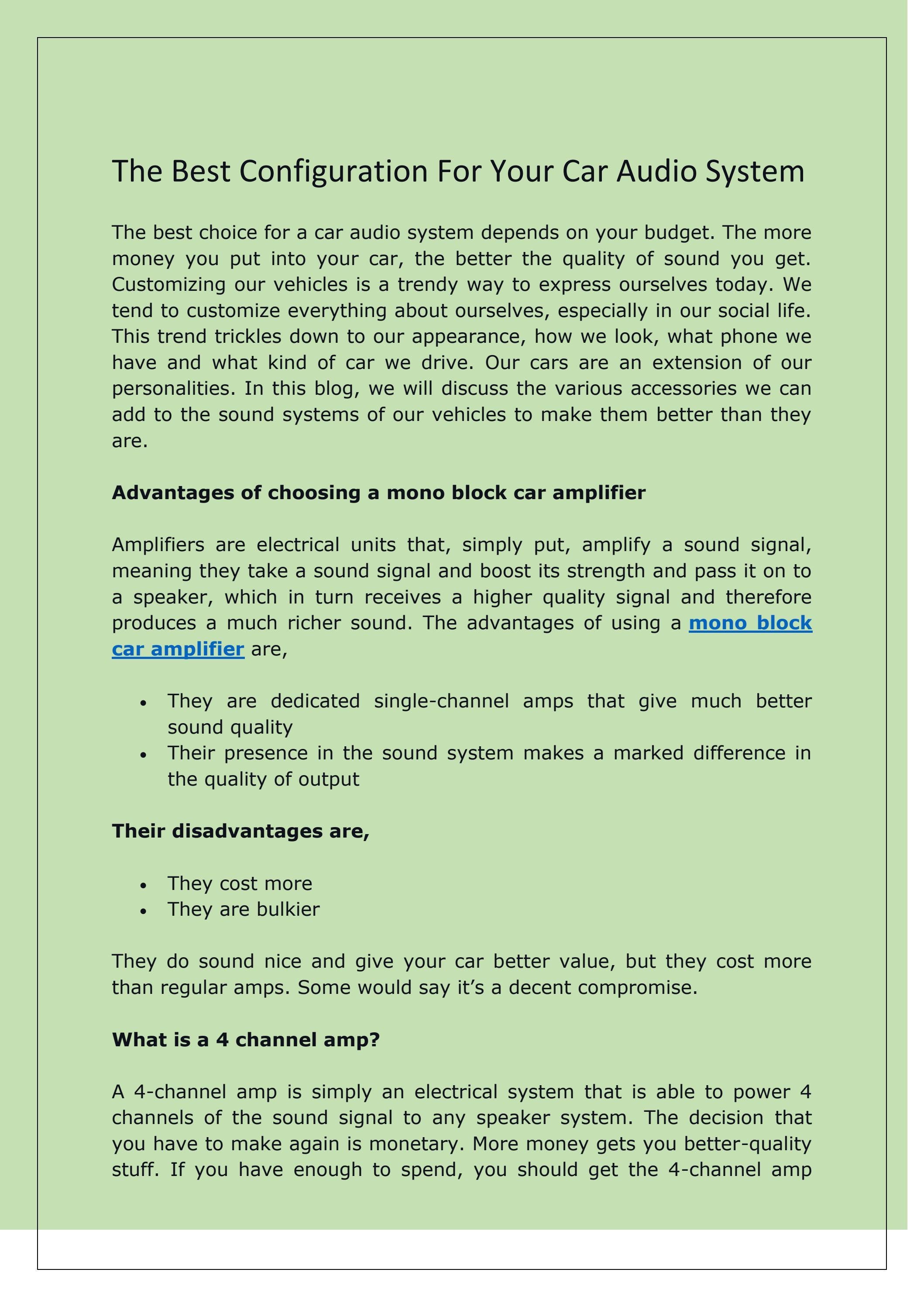 The Best Configuration For Your Car Audio System by Massive Audio Issuu