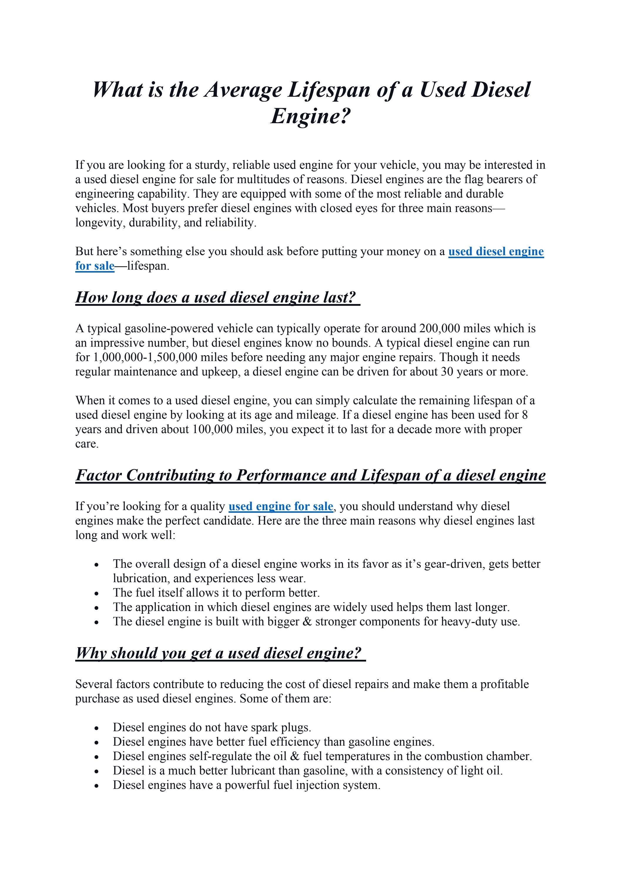 What is the Average Lifespan of a Used Diesel Engine? by Used Engines Inc. Issuu