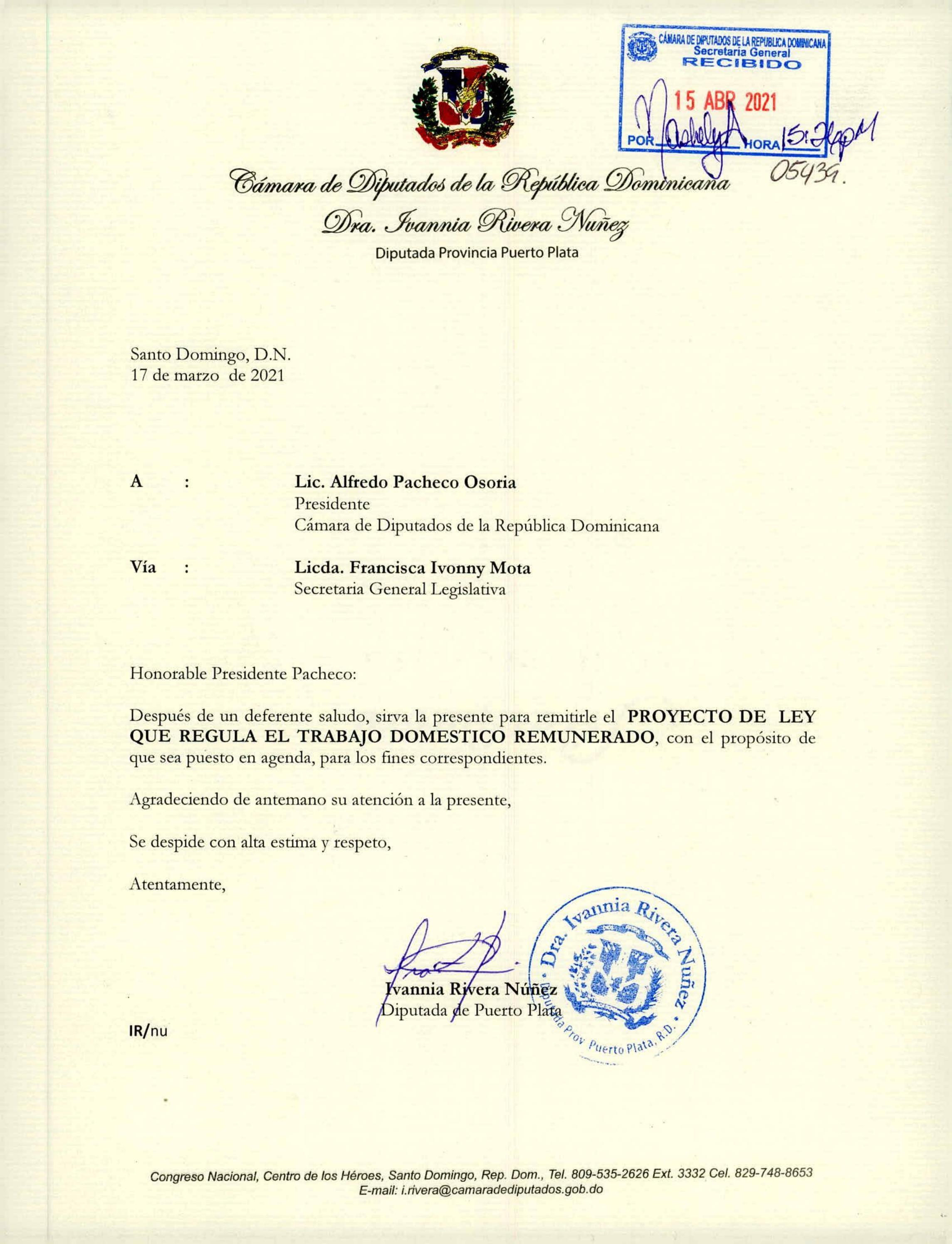 Diputada Juliana O'Neal (coproponente)Proyecto de ley que regula el trabajo  doméstico remunerado. by Juliana Oneal - Issuu