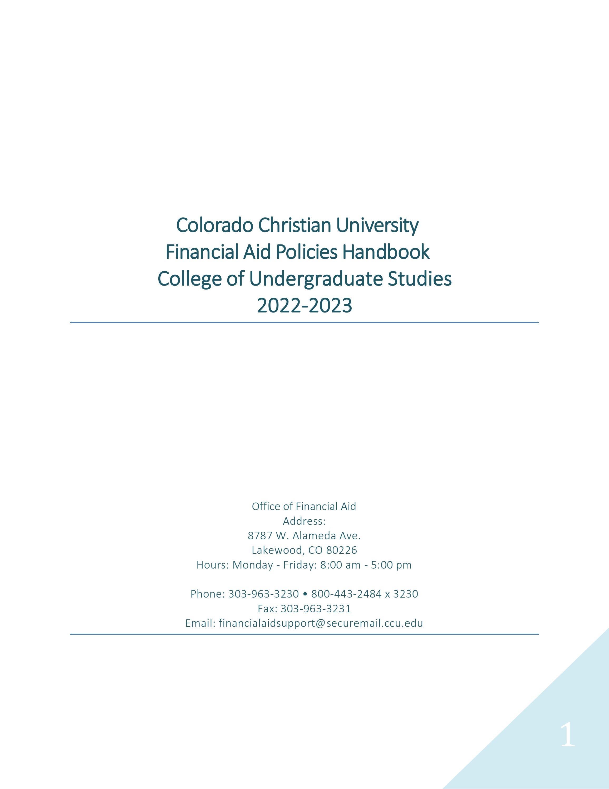 Financial Aid Handbook CCU College of Undergraduate Studies by
