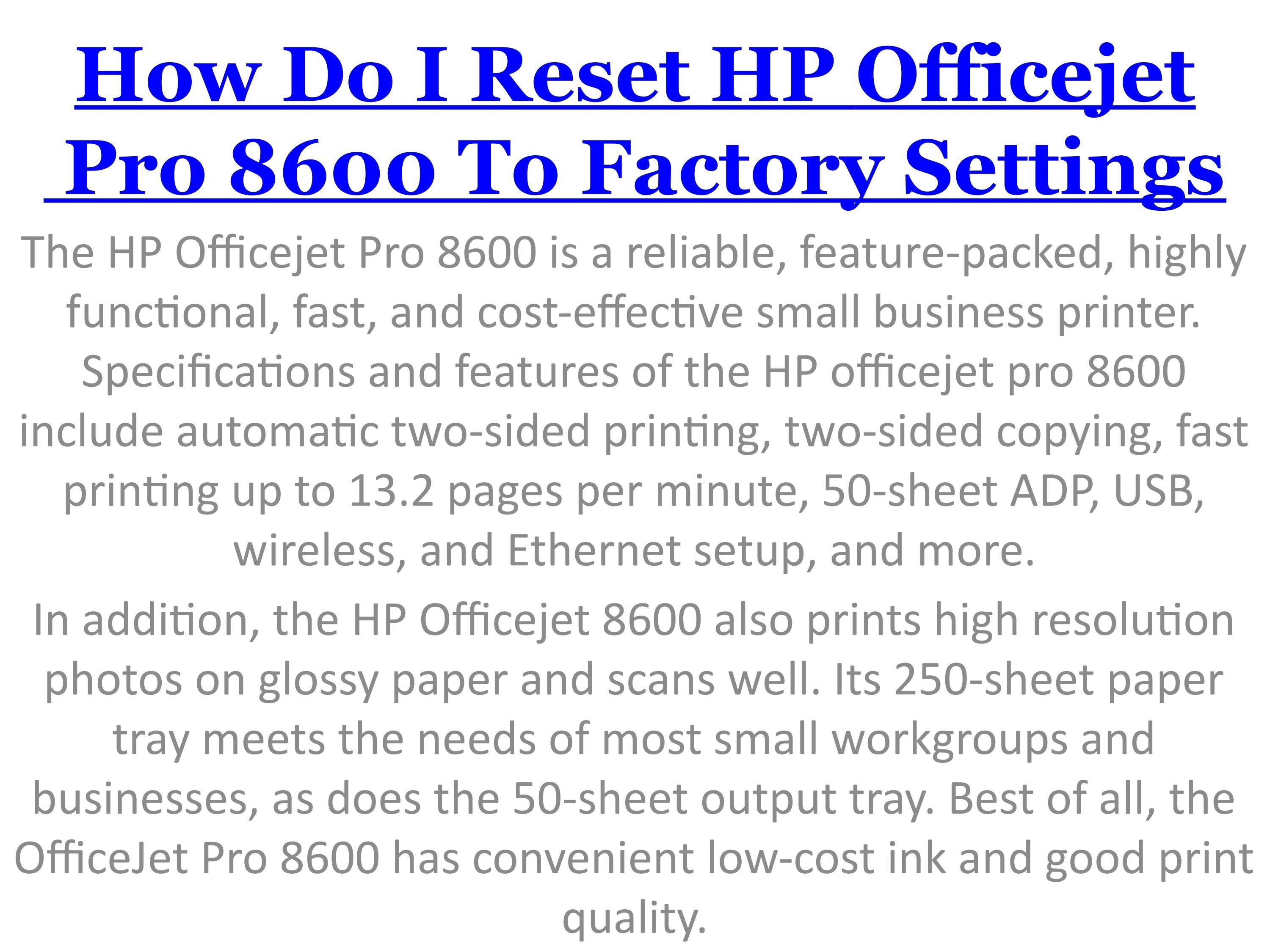 How Do I Reset HP Officejet Pro 8600 To Factory Settings by