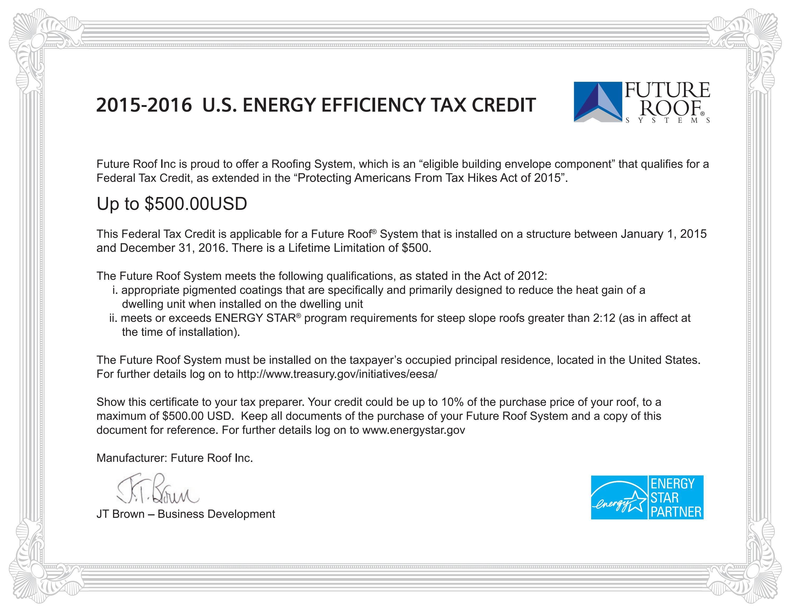 2016 US Energy Efficiency Tax Credit Future Roof by Interlock Metal