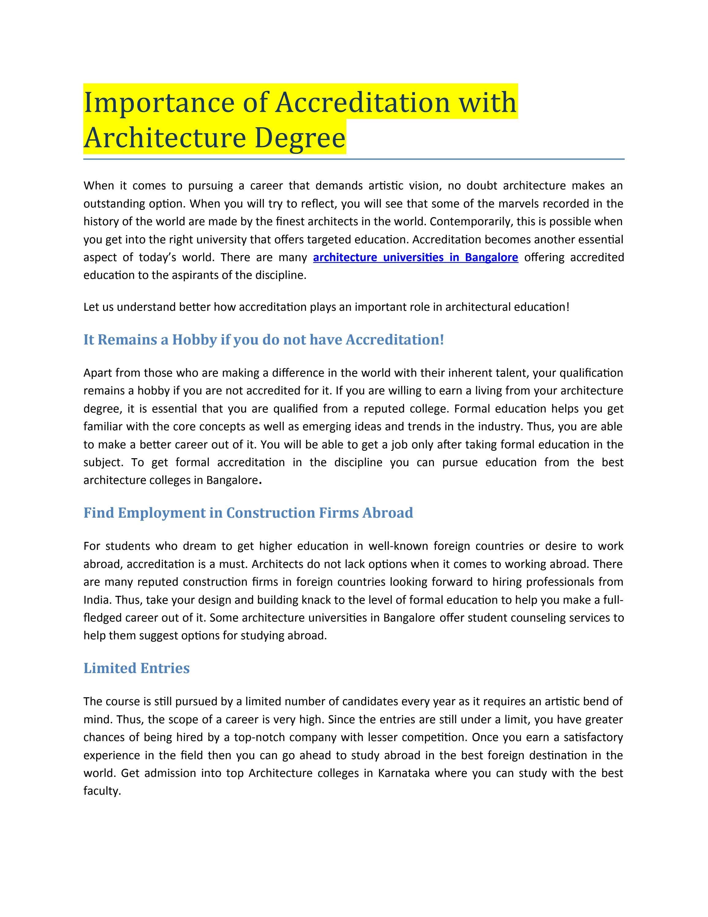 Importance of Accreditation with Architecture Degree by Reva University