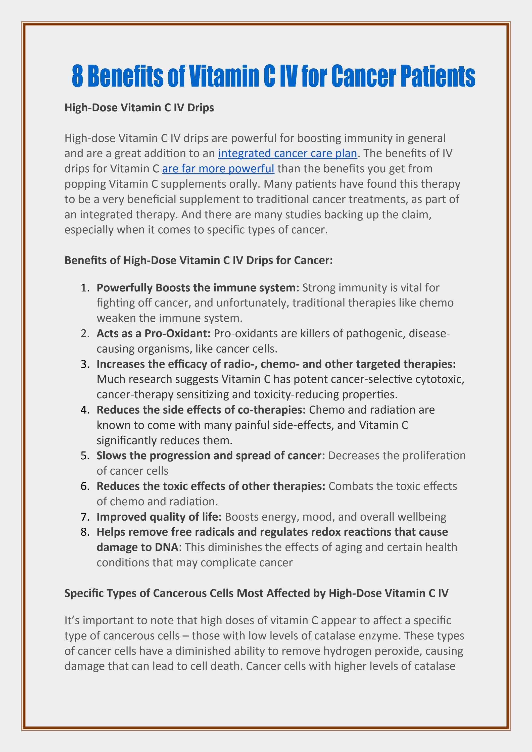 8 Benefits of Vitamin C IV for Cancer Patients by Timeless Health