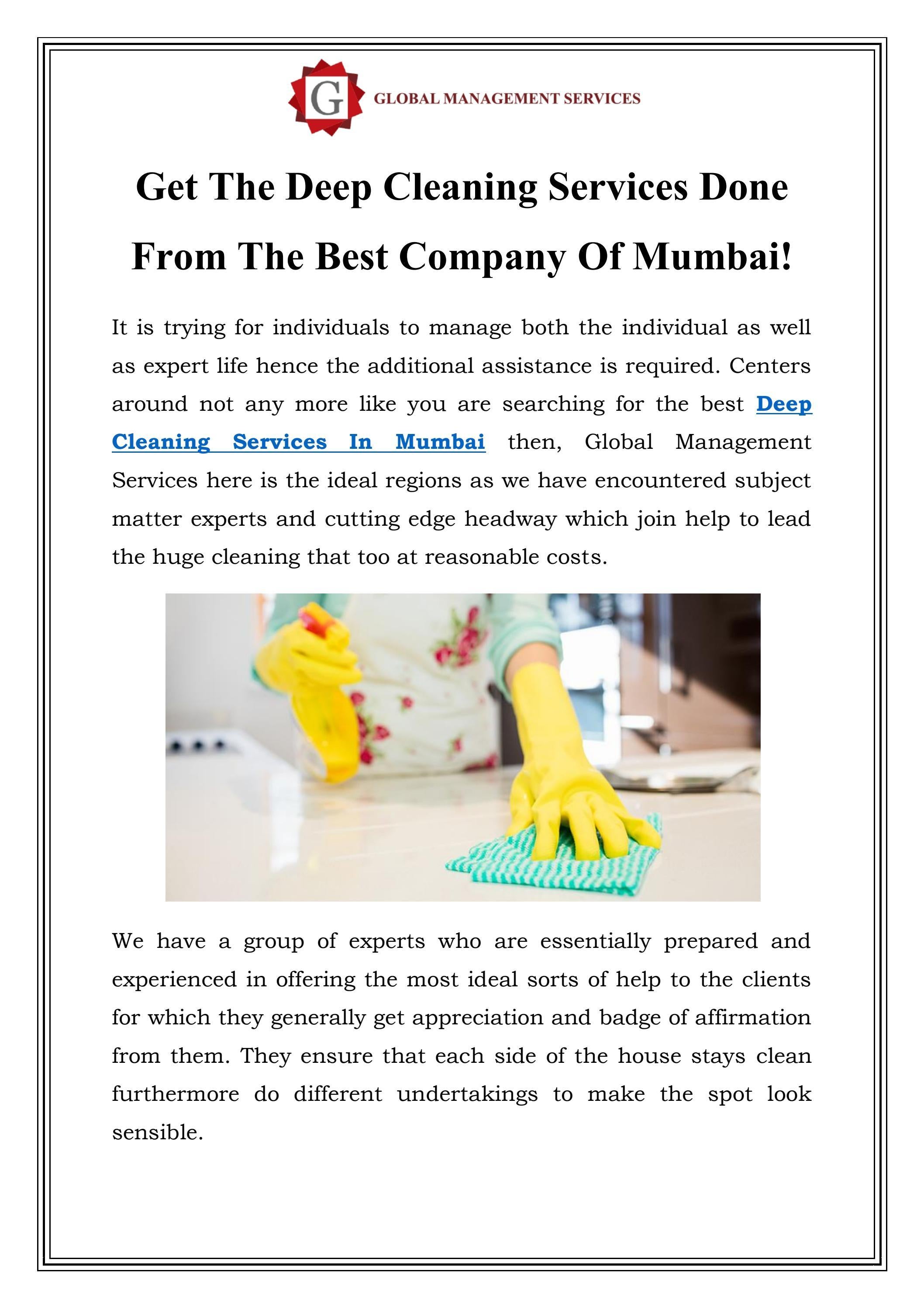 Deep Cleaning Services In Mumbai Call9372337254 by Global Management