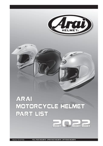 Arai Motorcycle Helmet part list 2022 