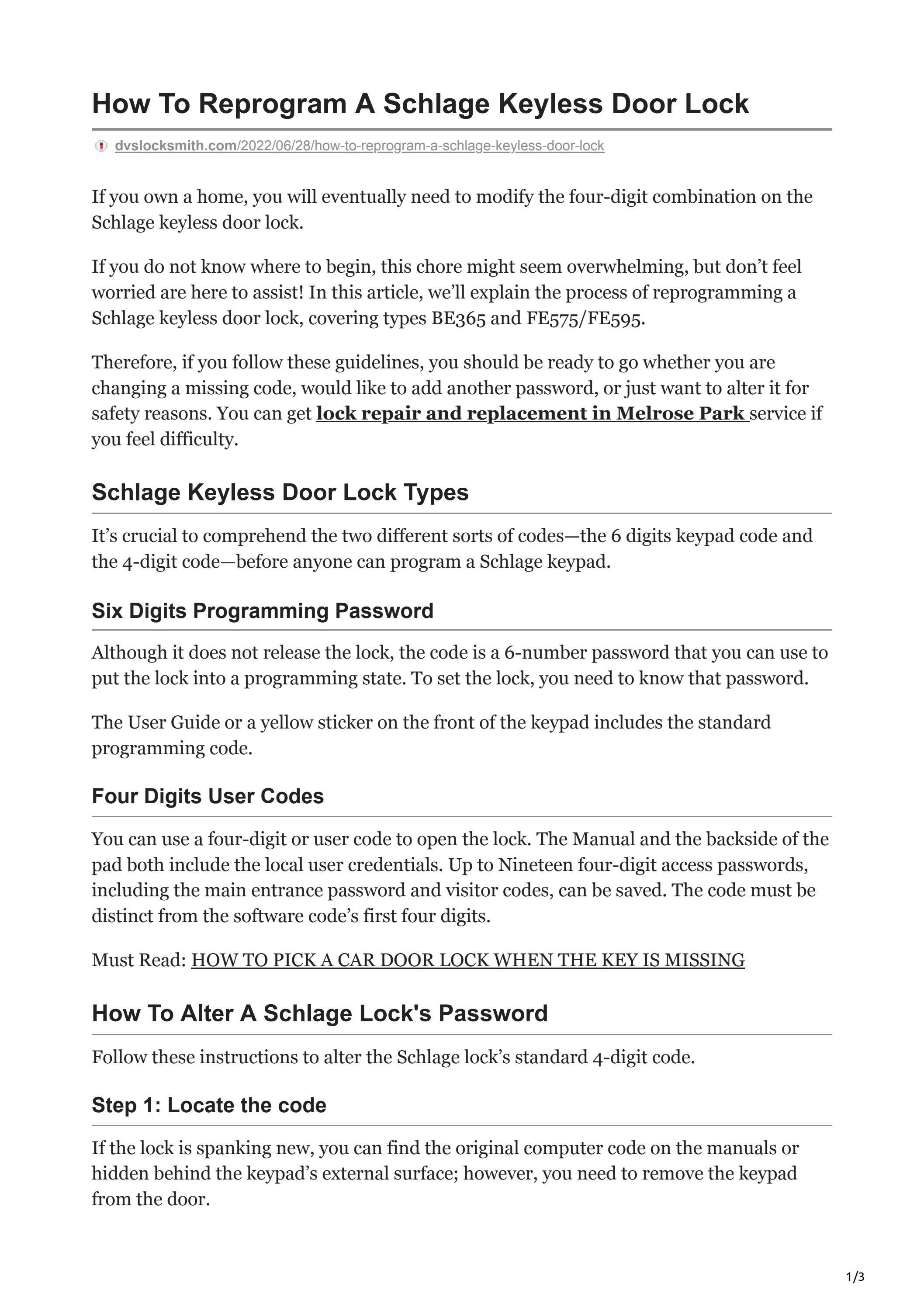HOW TO REPROGRAM A SCHLAGE KEYLESS DOOR LOCK by DVS Locksmith Issuu