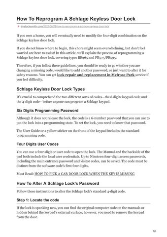 HOW TO REPROGRAM A SCHLAGE KEYLESS DOOR LOCK by DVS Locksmith - Issuu