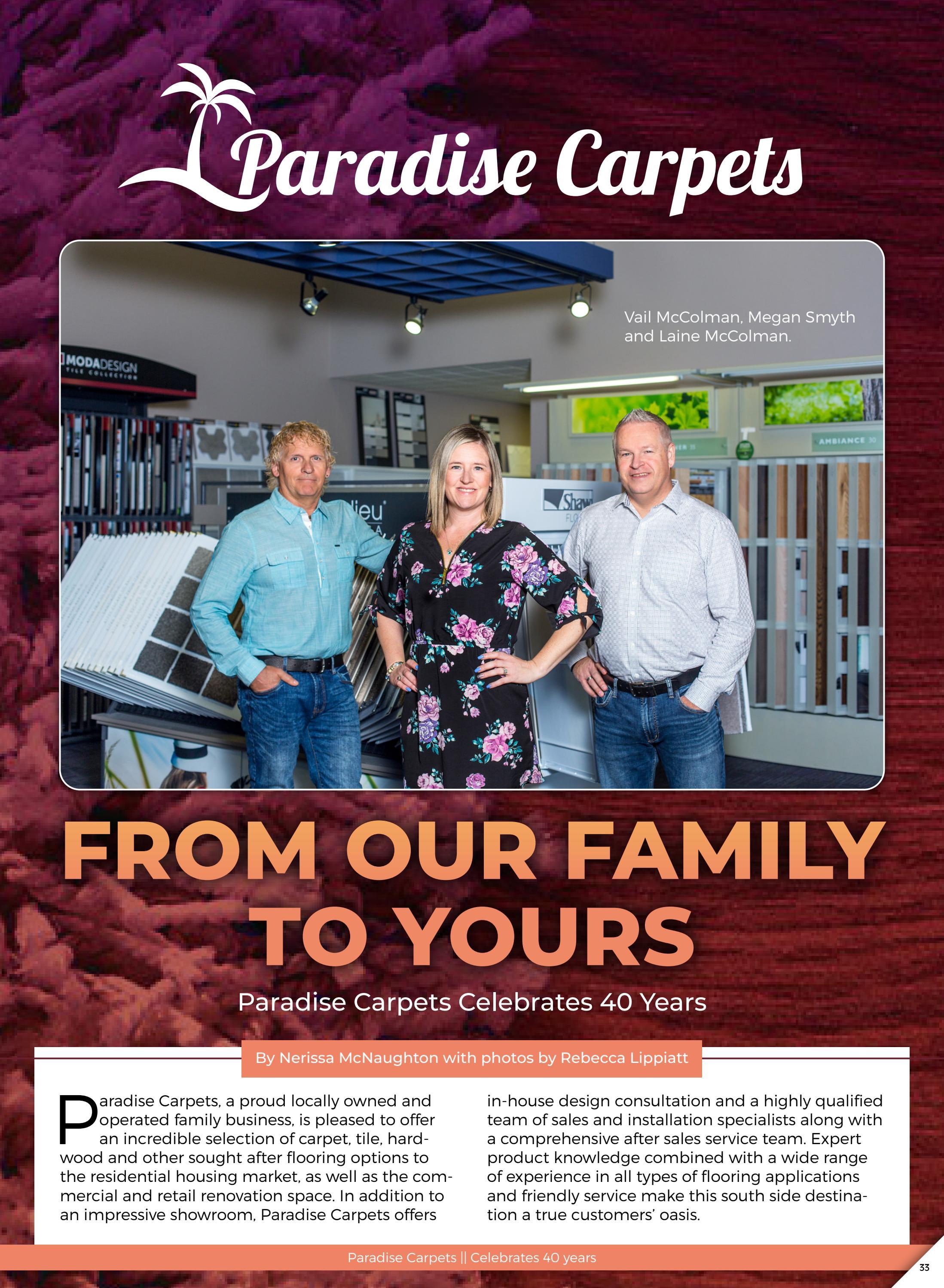Paradise Carpets Celebrating 40 years by Business in Edmonton