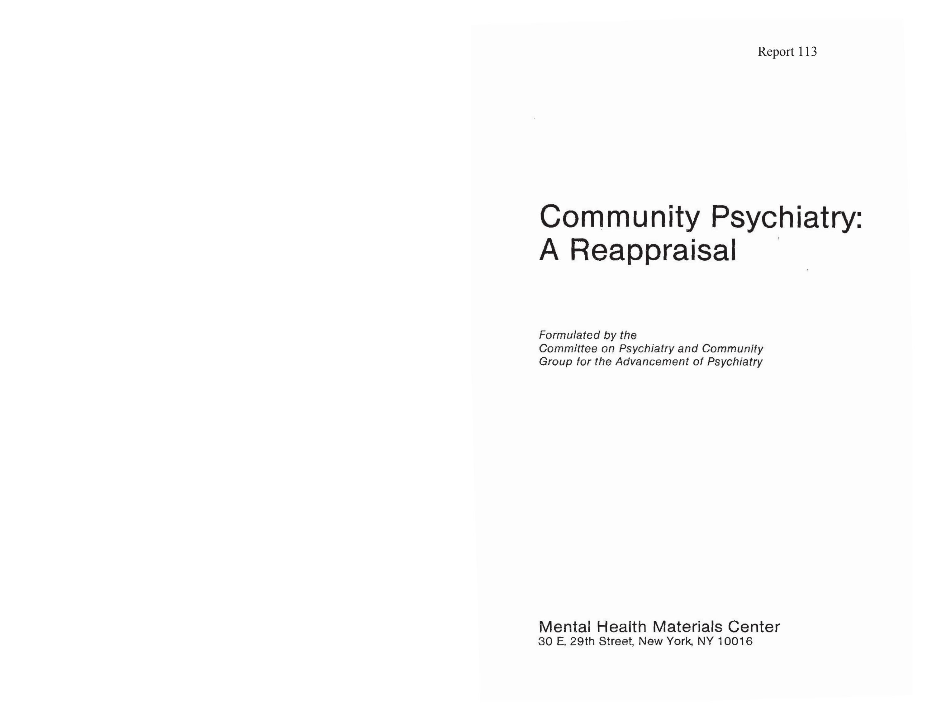 Community Psychiatry A Reappraisal by Elizabeth Alexander Issuu