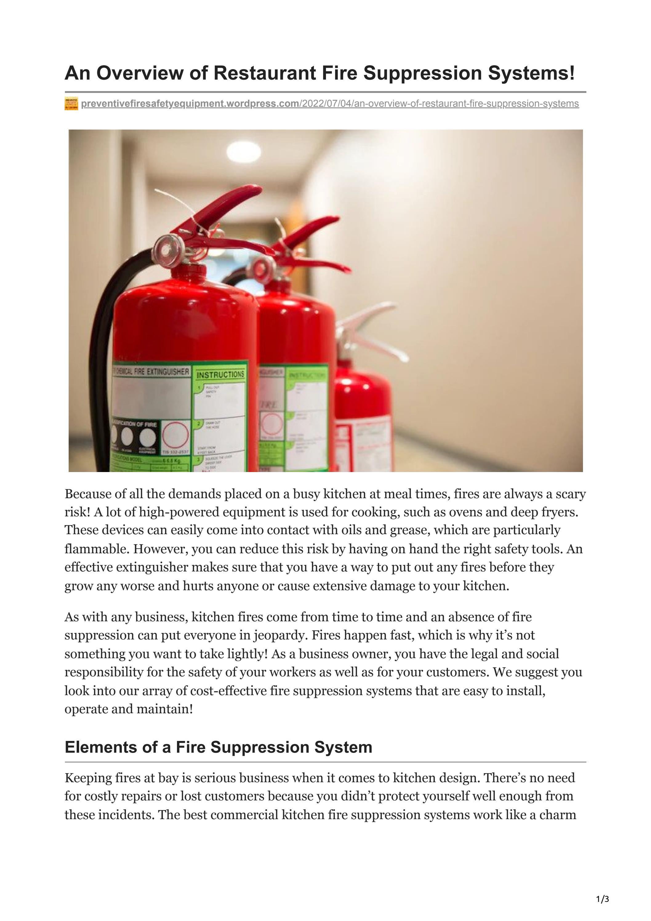 An Overview of Restaurant Fire Suppression Systems! by