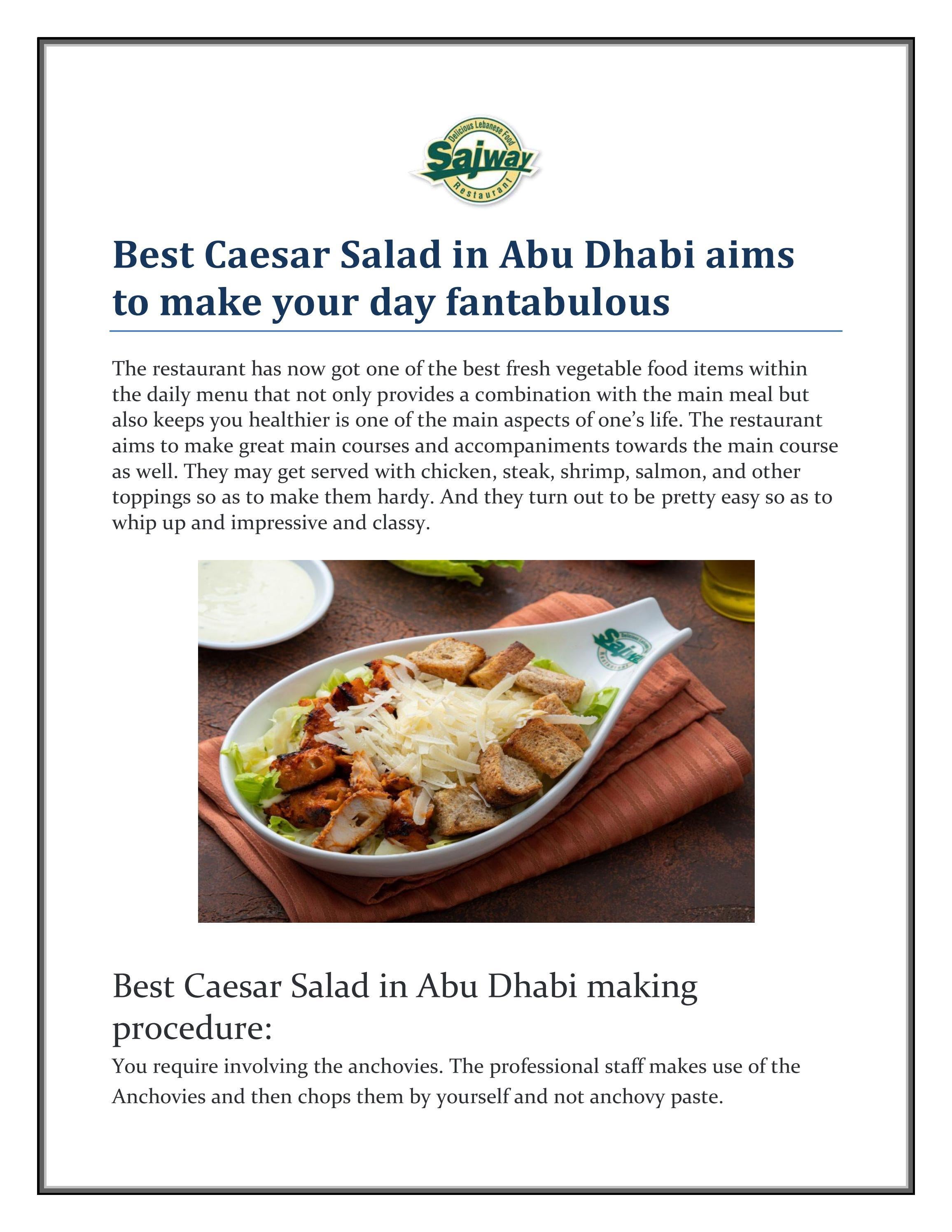 Best Caesar Salad in Abu Dhabi aims to make your d