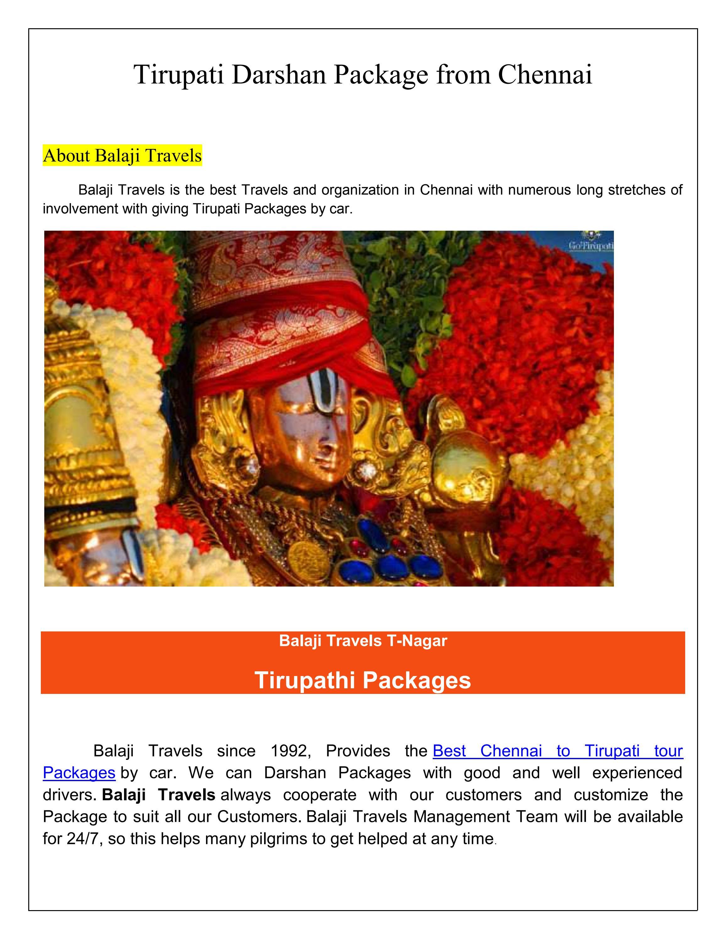 Tirupati Darshan Package From Chennai By Balajitravelstnagar Issuu