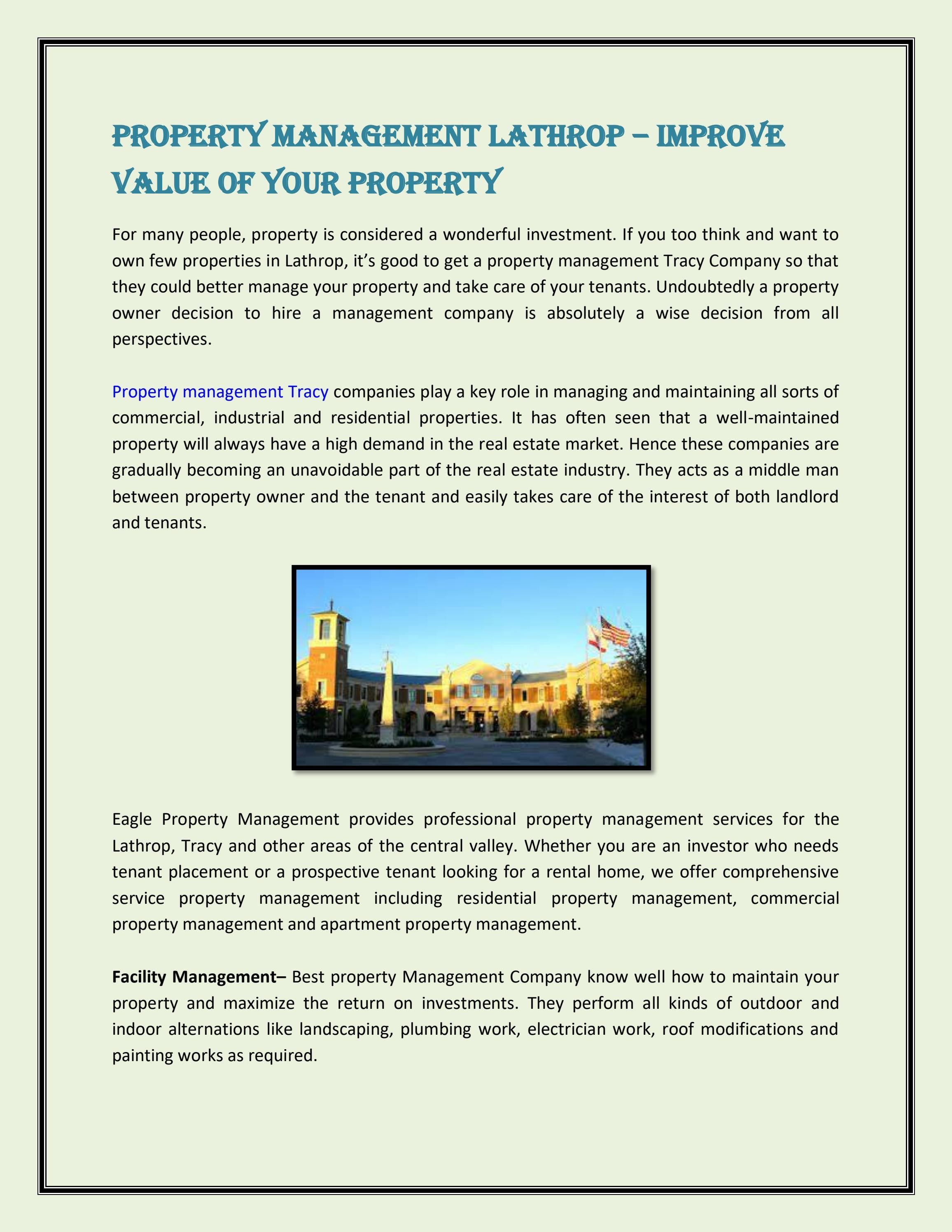 Property Management Lathrop Improve Value of Your Property by Eagle
