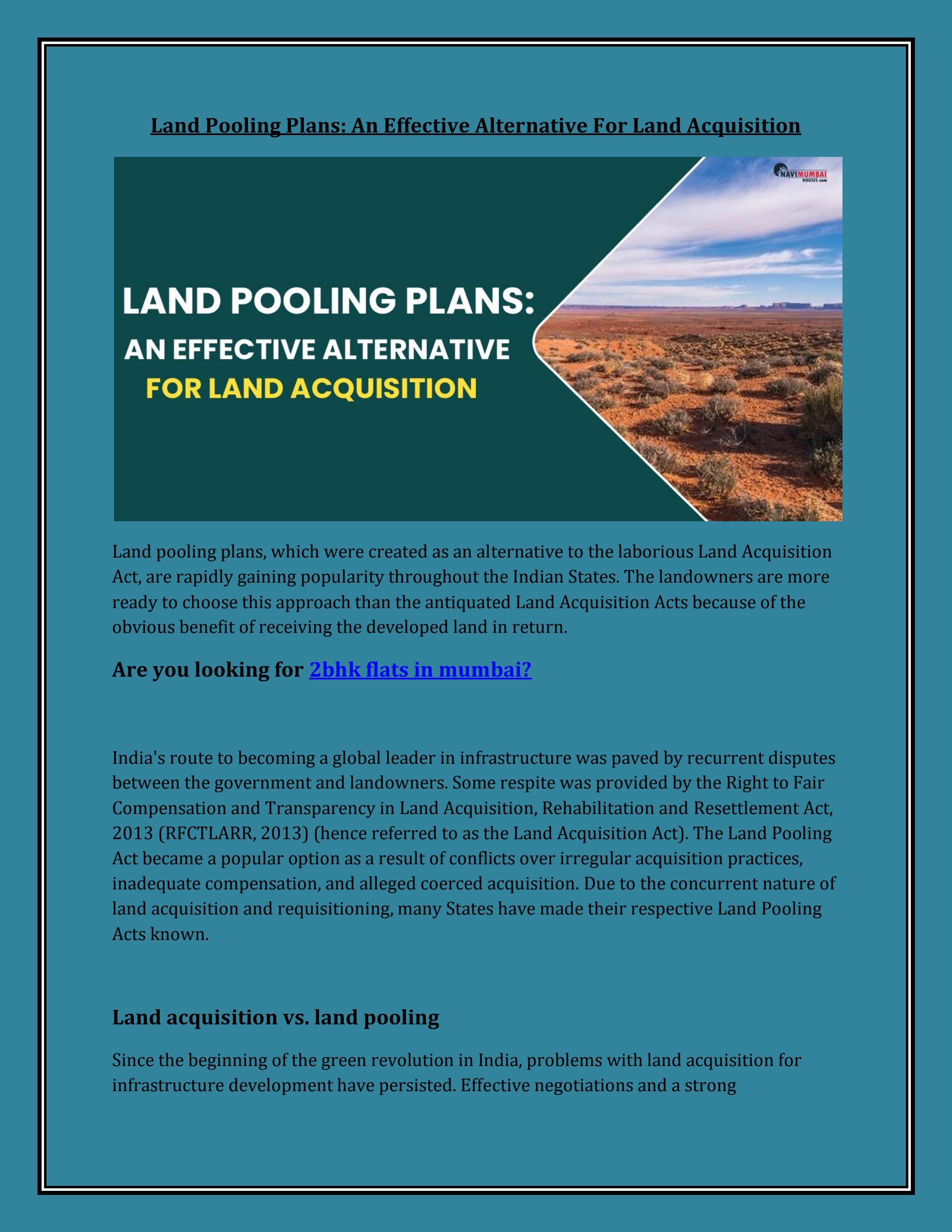 Land Pooling Plans An Effective Alternative For Land Acquisition by