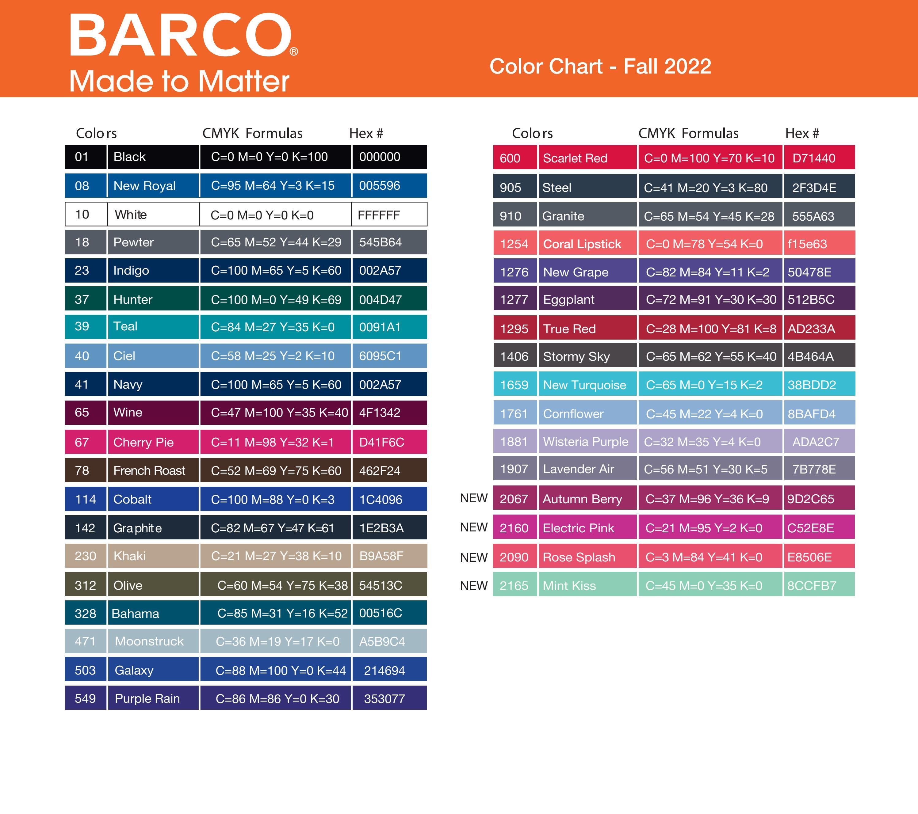 FALL 2022 COLOR CHART by Barco Uniforms Issuu