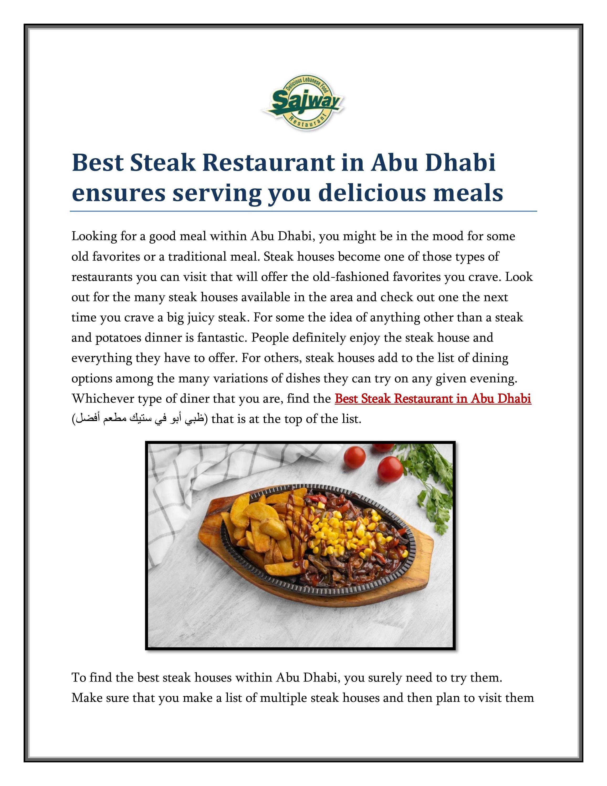 Best Steak Restaurant in Abu Dhabi ensures serving