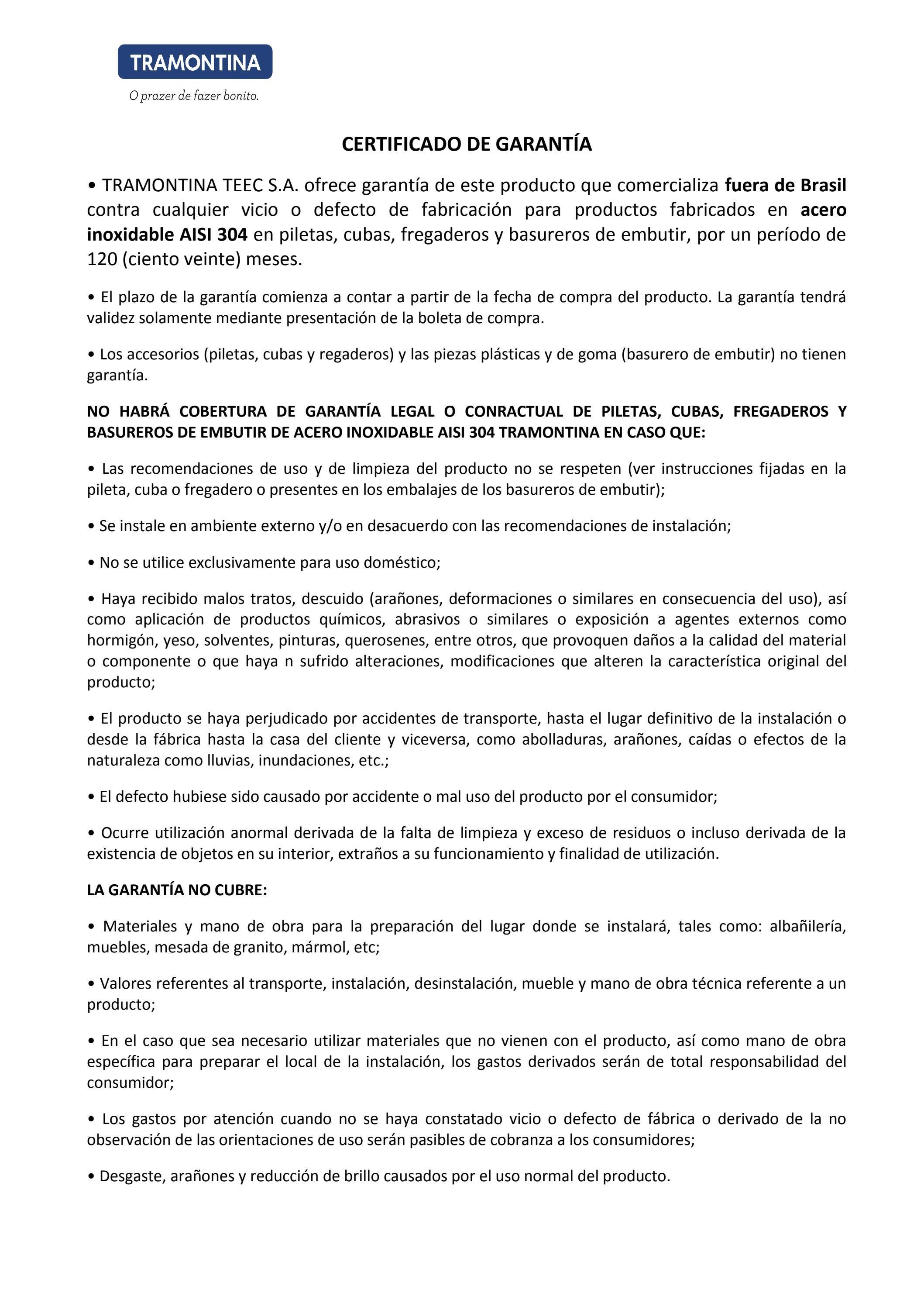 Carta Garantía Tramontina by Madecentro Colombia  Issuu