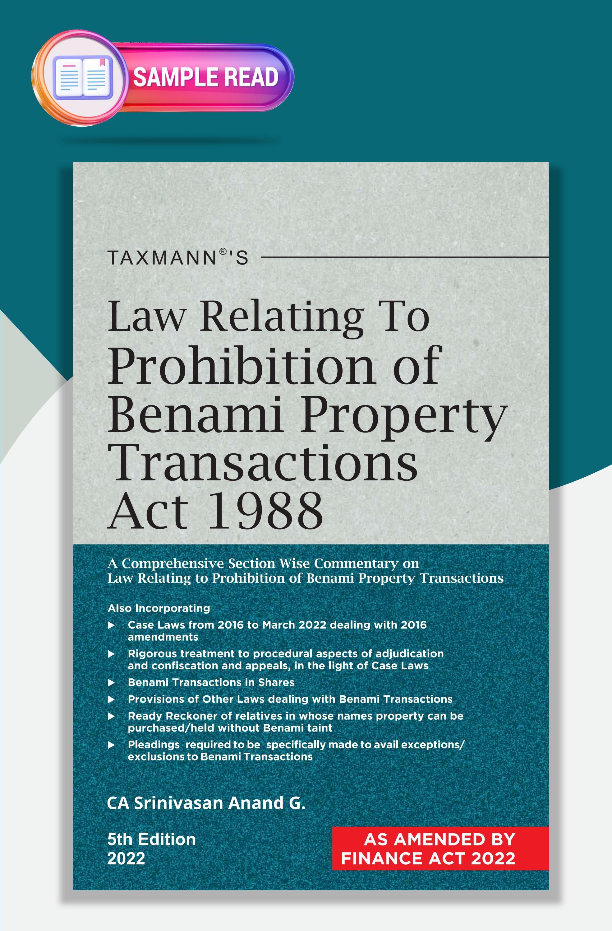 Taxmann's Law Relating to Prohibition of Benami Property Transactions Act 1988 by Taxmann Issuu