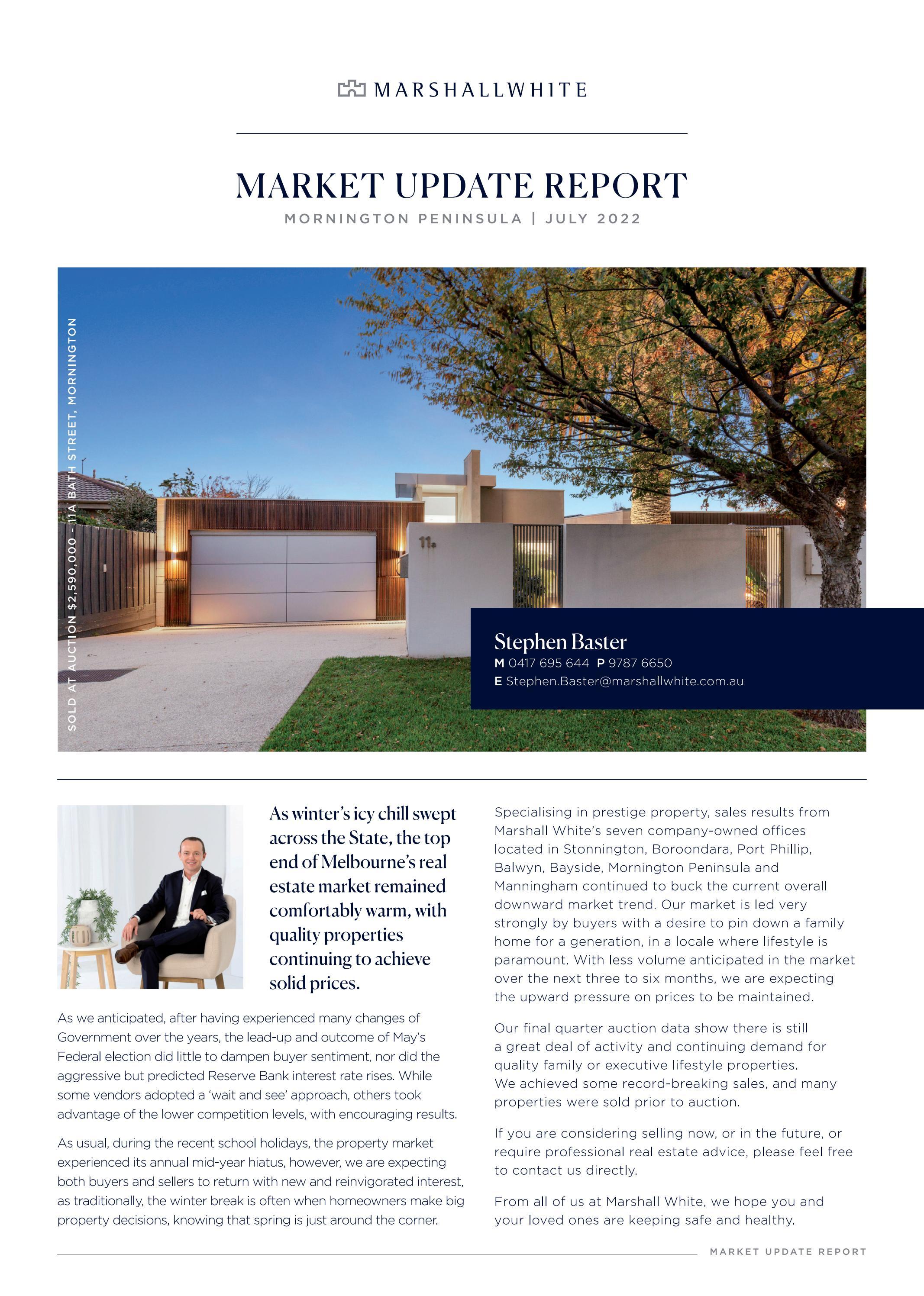 Property Market Update Report Stephen Baster, Mornington Peninsula