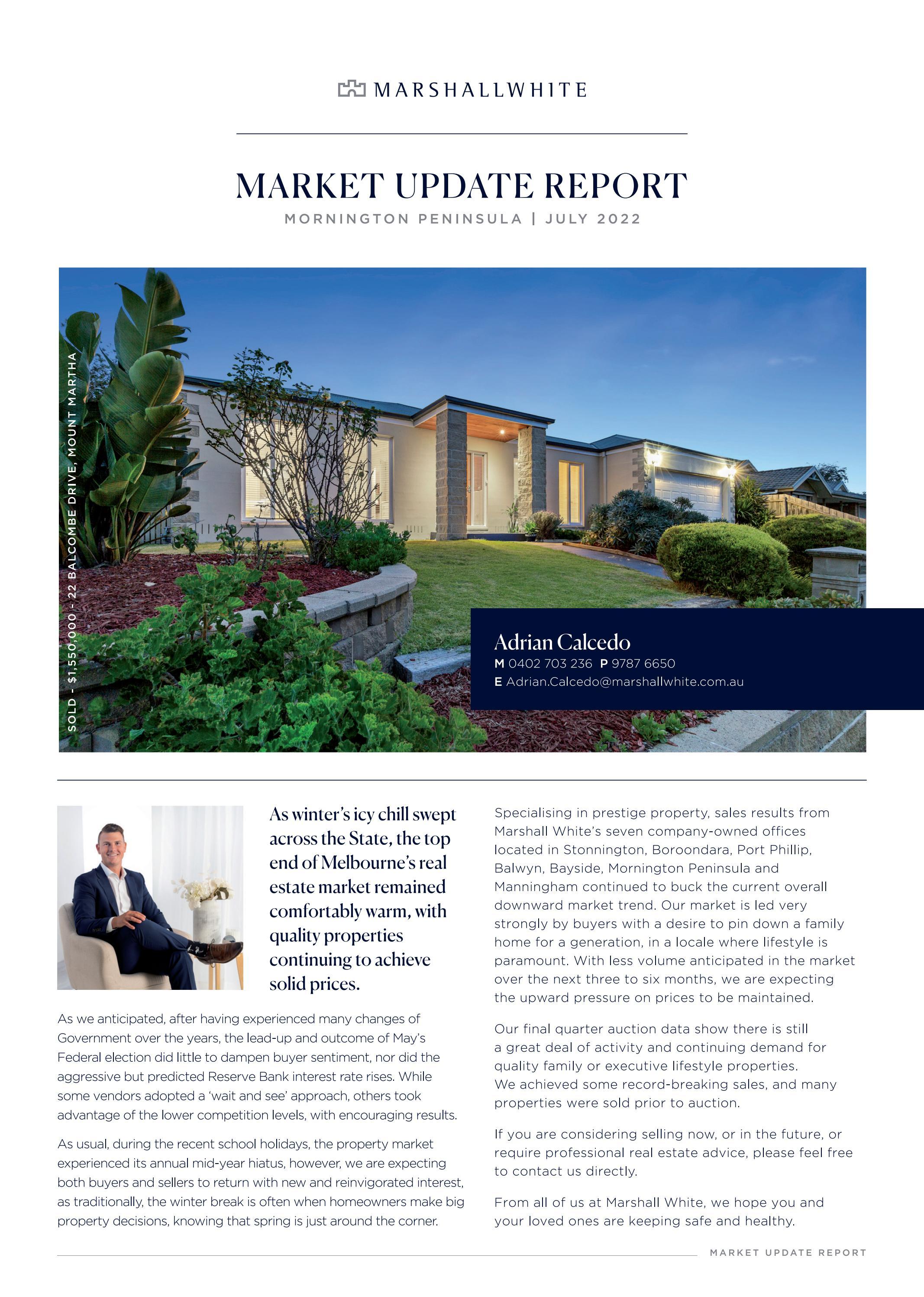 Property Market Update Report Adrian Calcedo, Mornington Peninsula