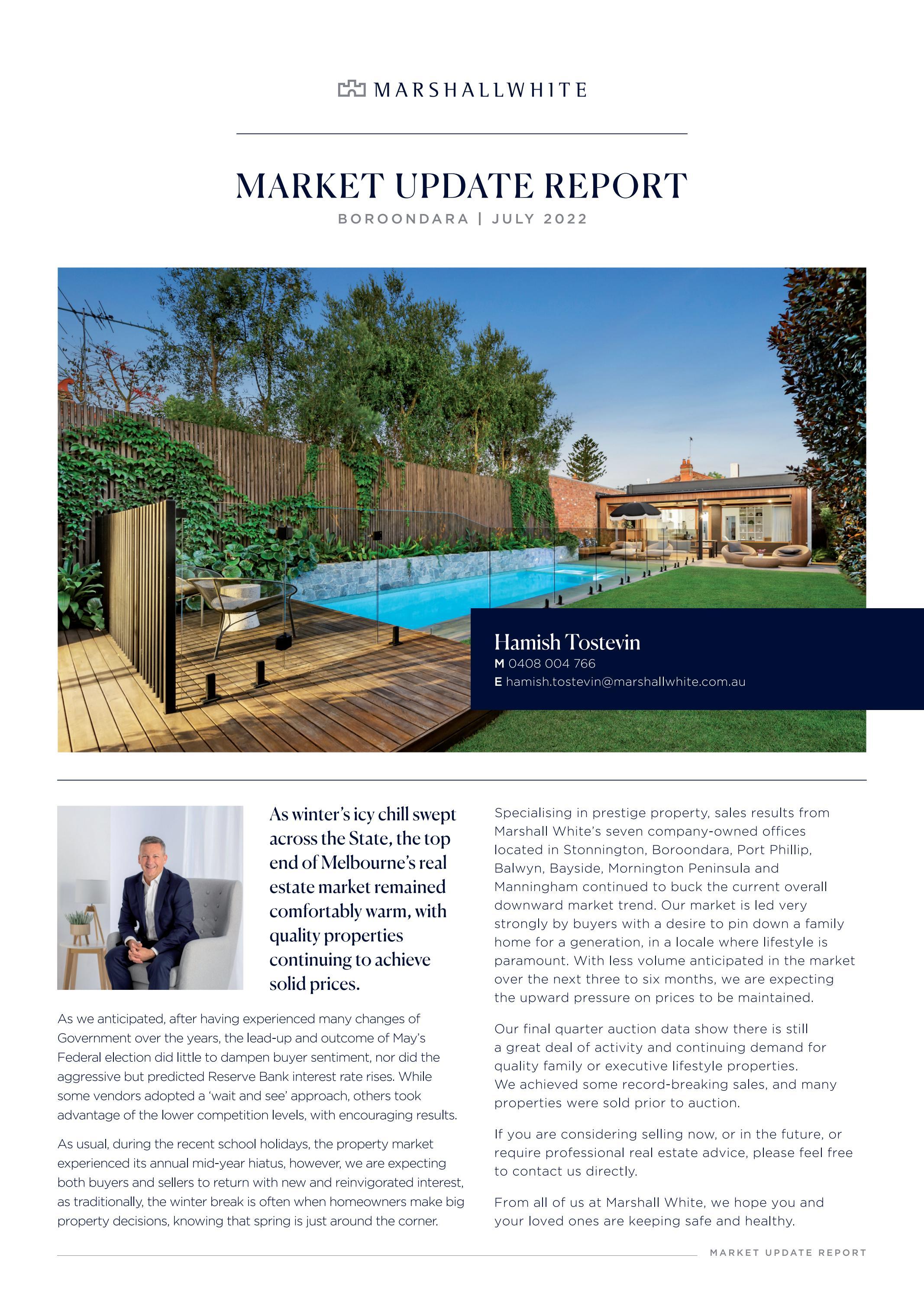 Property Market Update Report Hamish Tostevin, Hawthorn Issue 2, 2022 by Marshall White Real