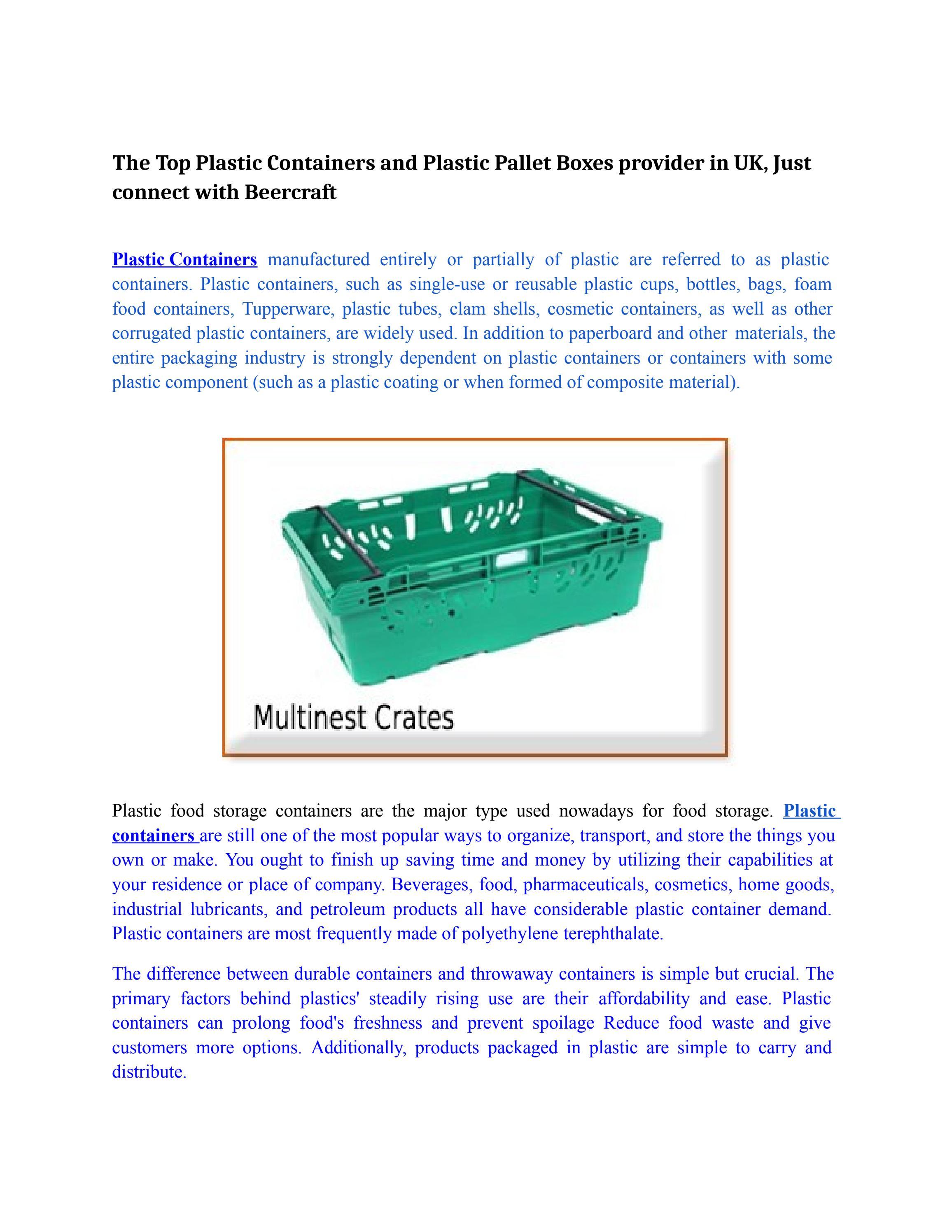 The Top Plastic Containers and Plastic Pallet Boxes provider in UK, Just connect with Beercraft