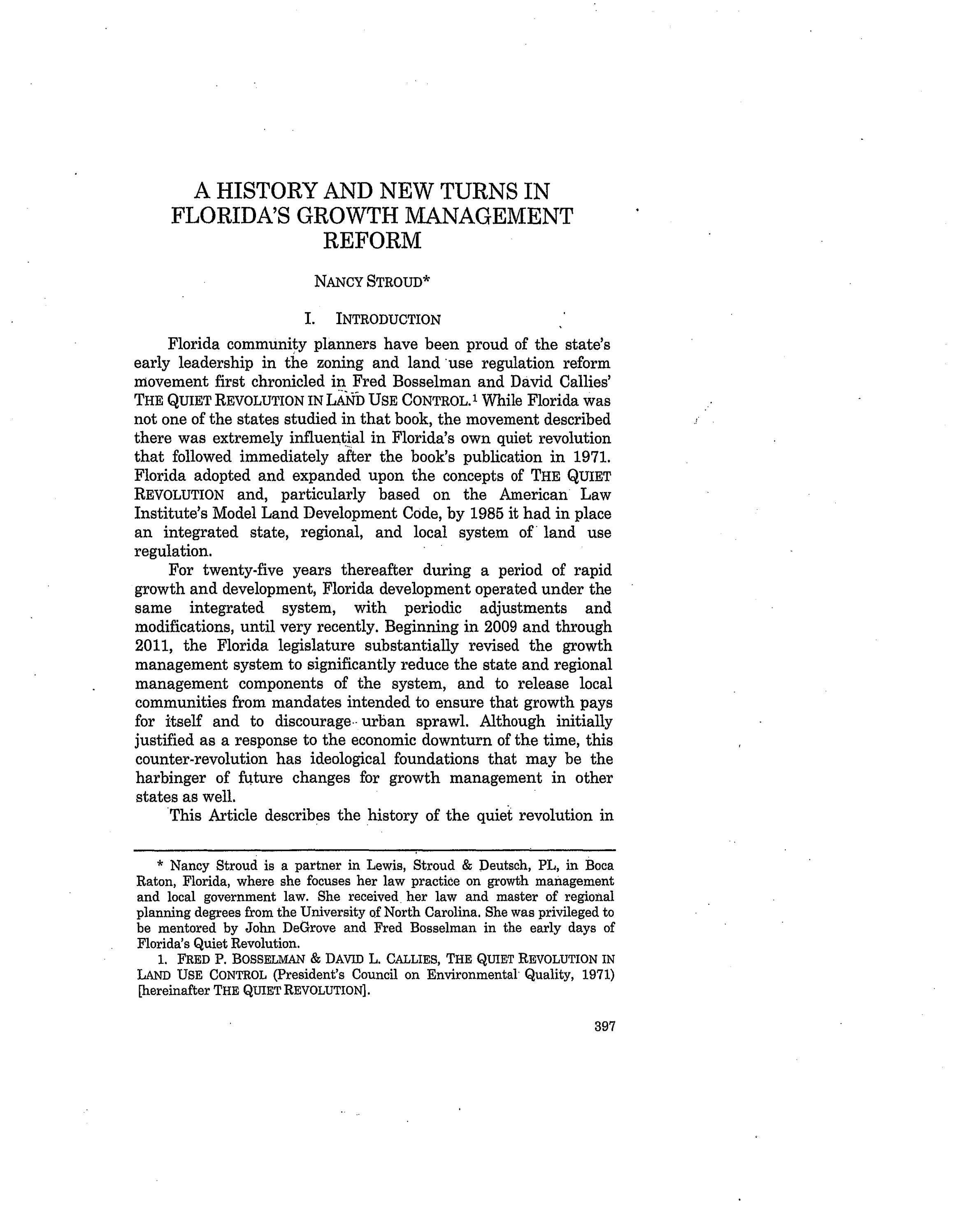 A History and New Turns in Florida's Growth Management Reform by Nancy