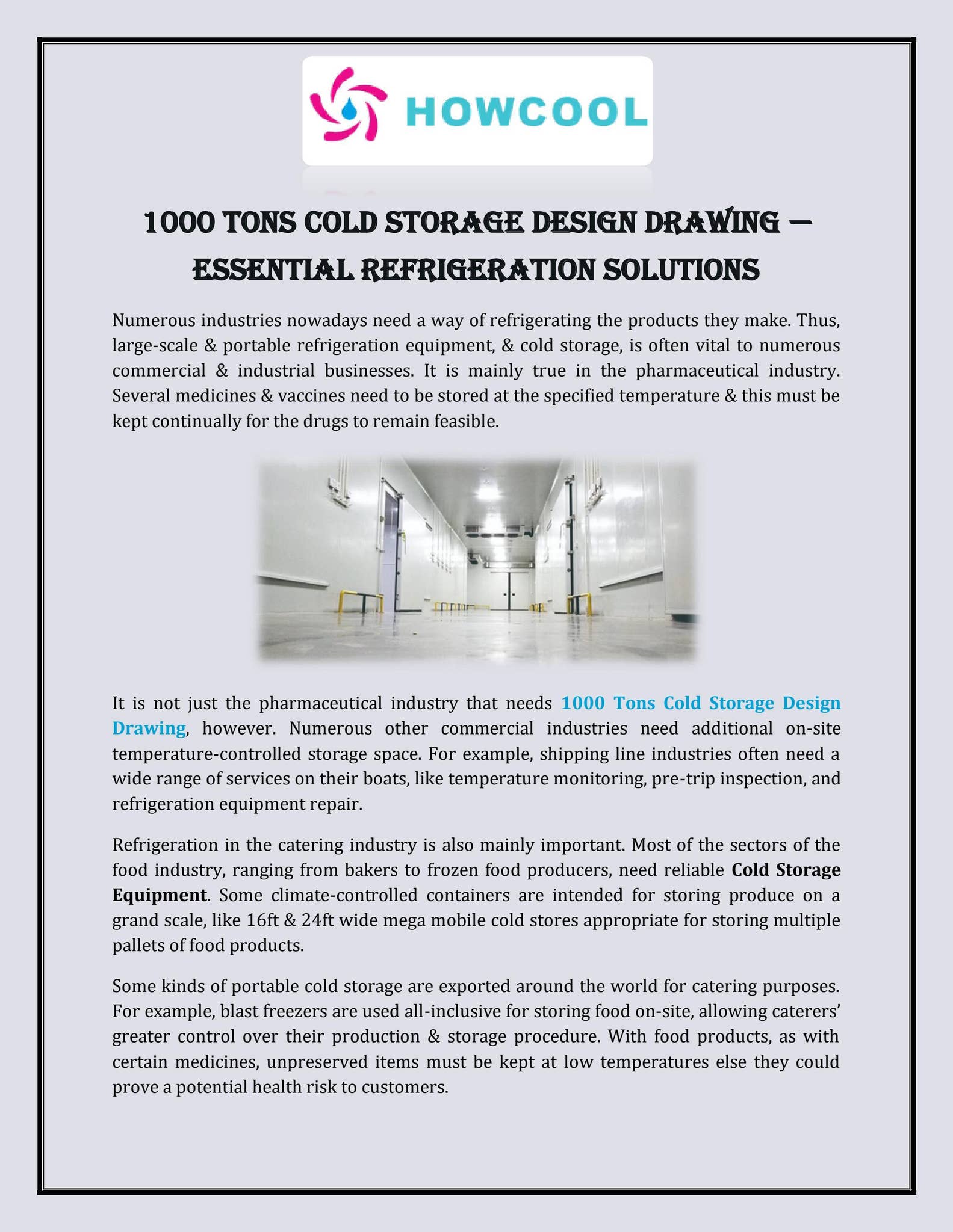 1000 Tons Cold Storage Design Drawing — Essential Refrigeration ...