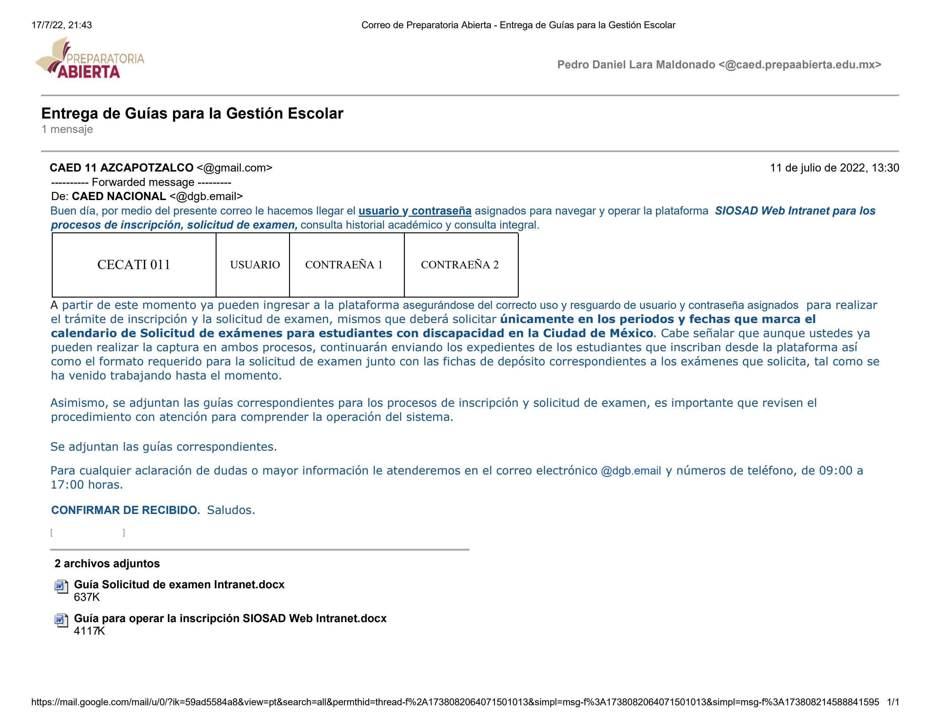 Guías correspondientes a la Gestión Escolar para Operación del Sistema