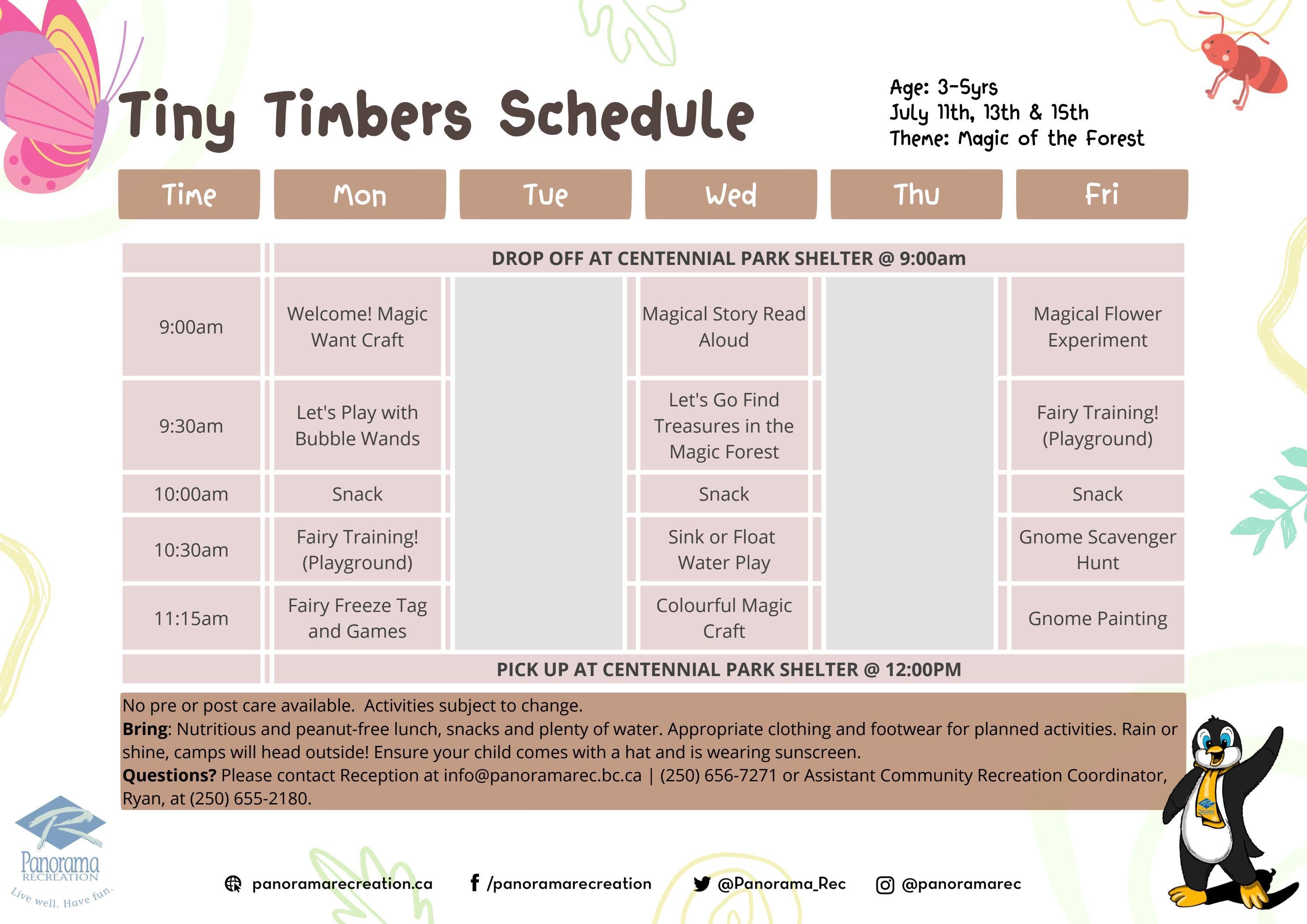 Tiny Timbers Summer Camp Schedules by Panorama Recreation Issuu